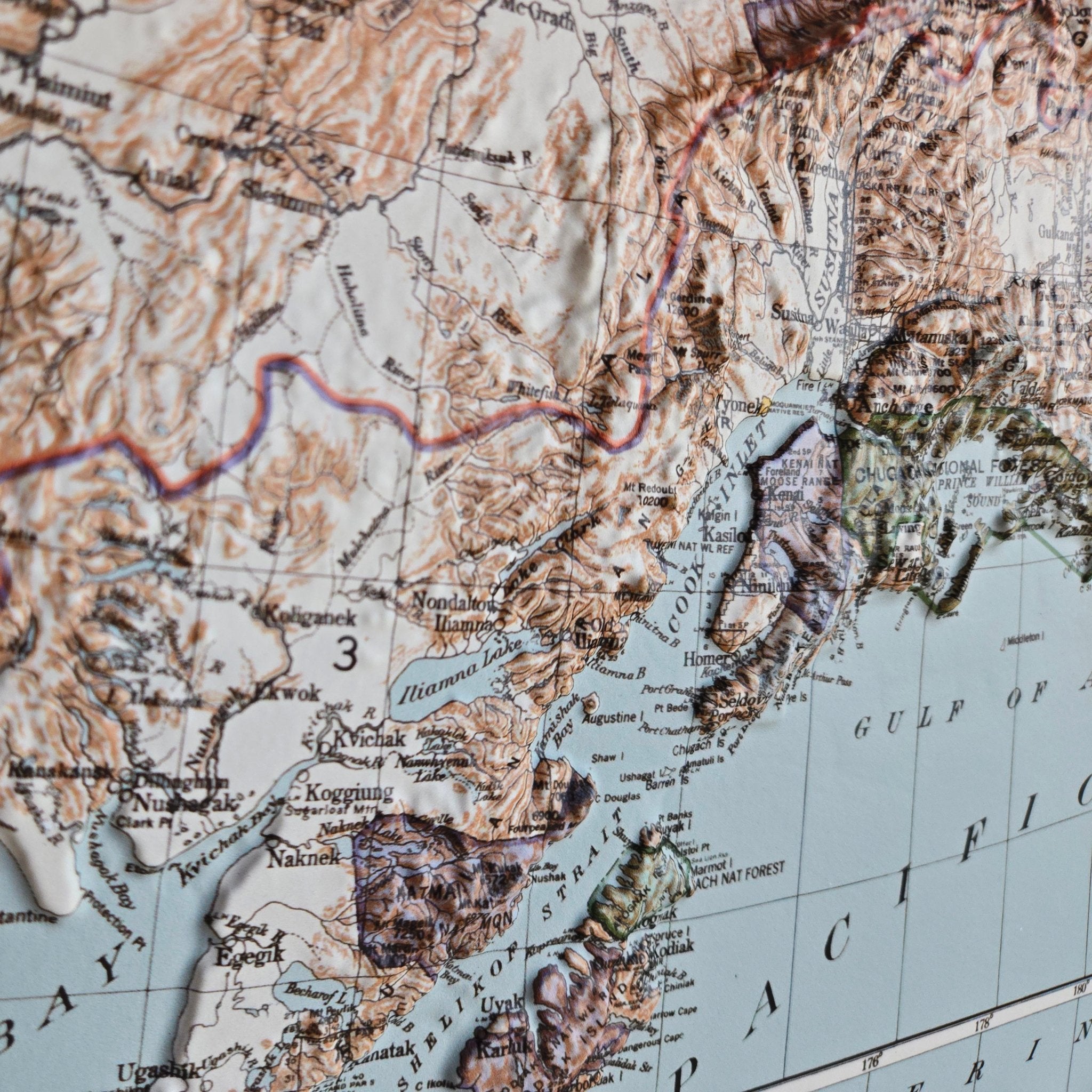 Alaska 1942 3D Raised Relief Map - Muir Way - 3D
