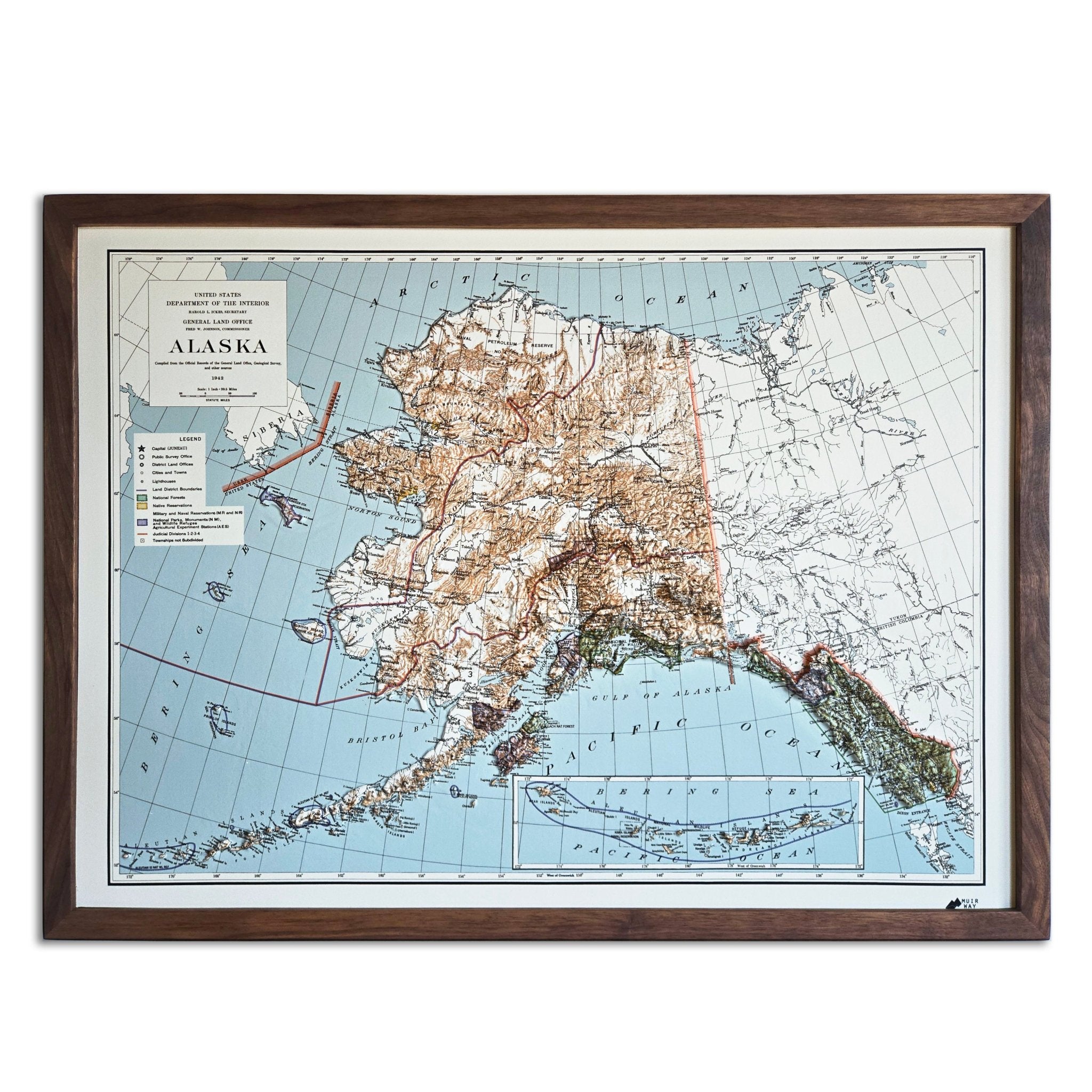 Alaska 1942 3D Raised Relief Map - Muir Way - 3D