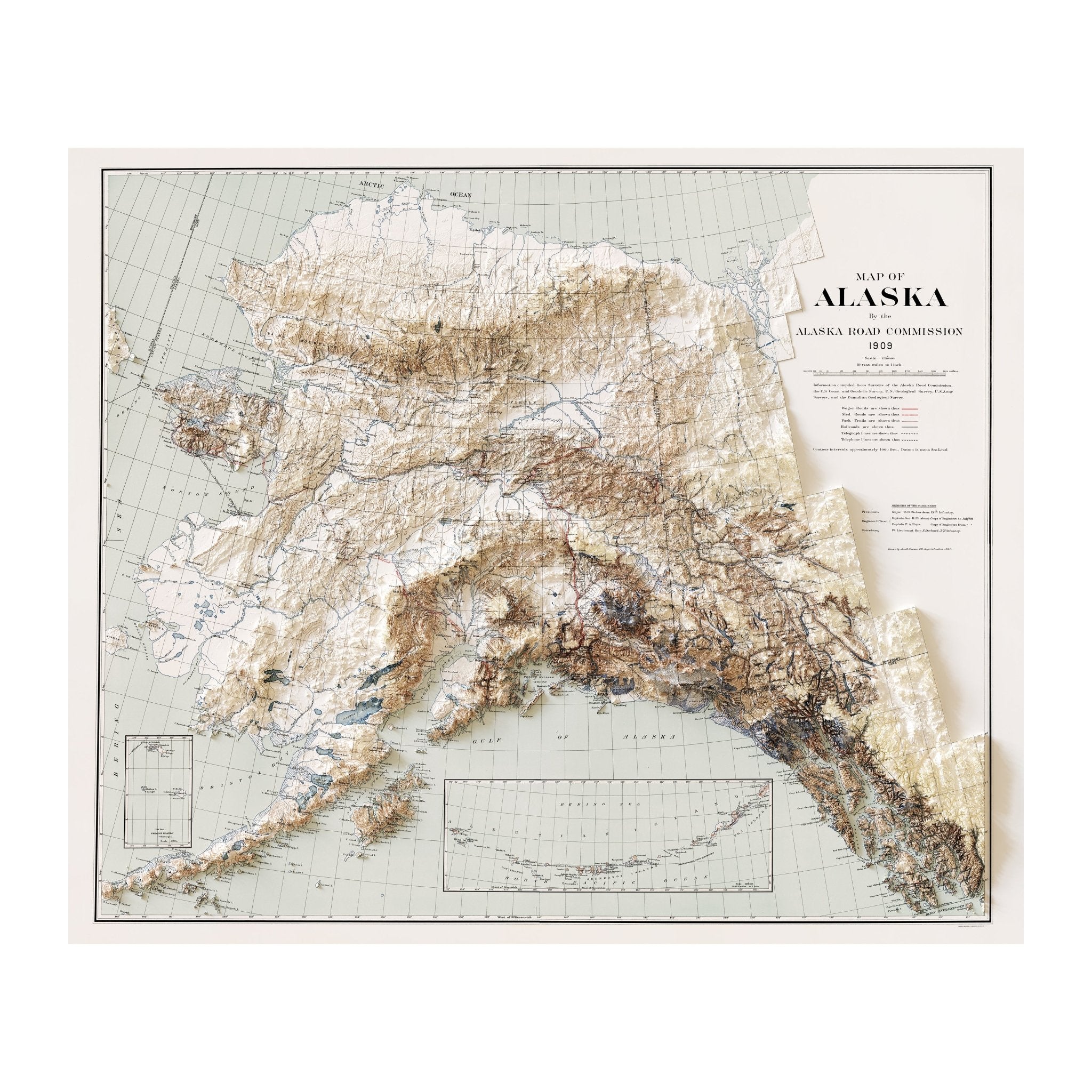 Alaska 1909 Shaded Relief Map - Muir Way - Vintage Relief