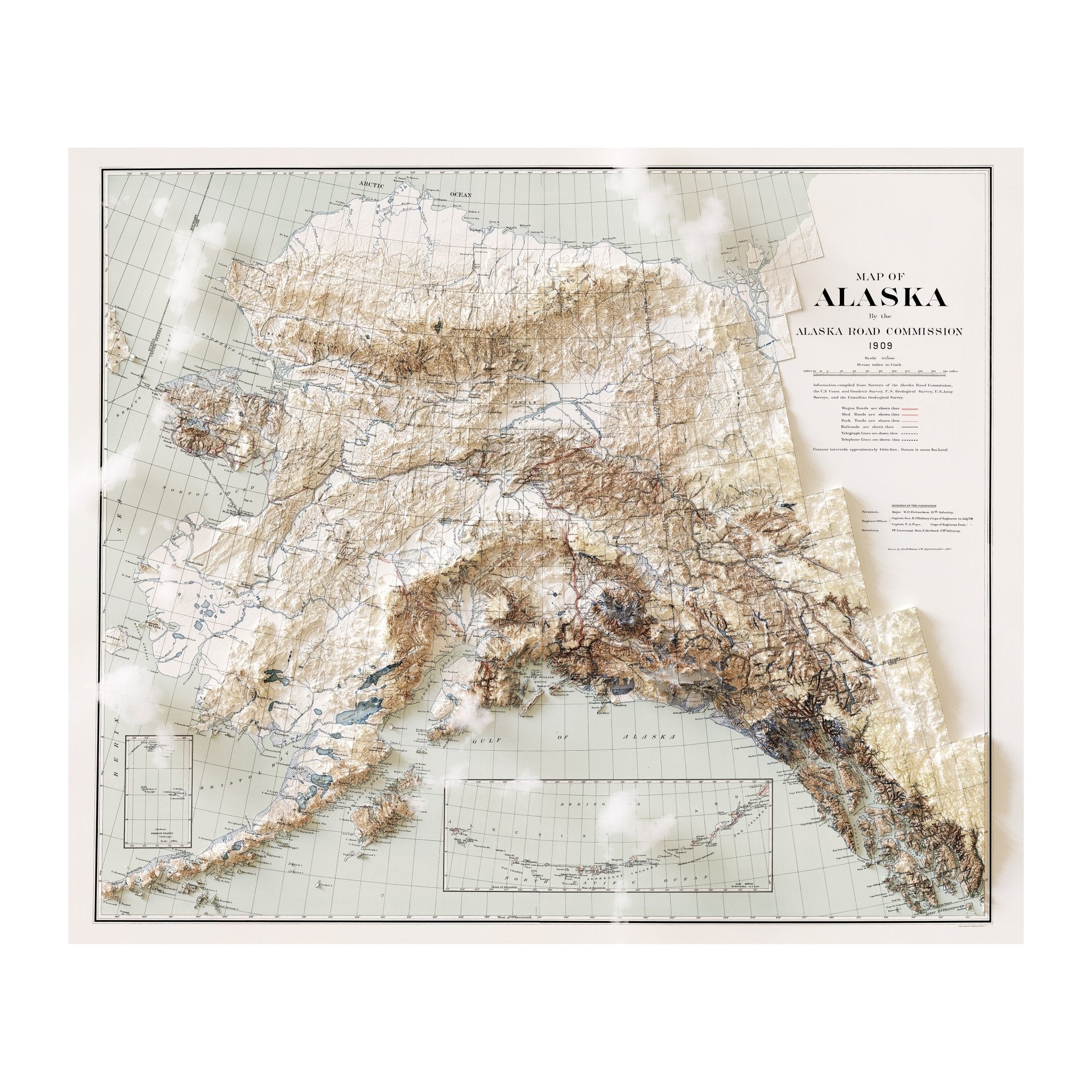 Alaska 1909 Shaded Relief Map - Muir Way - Vintage Relief