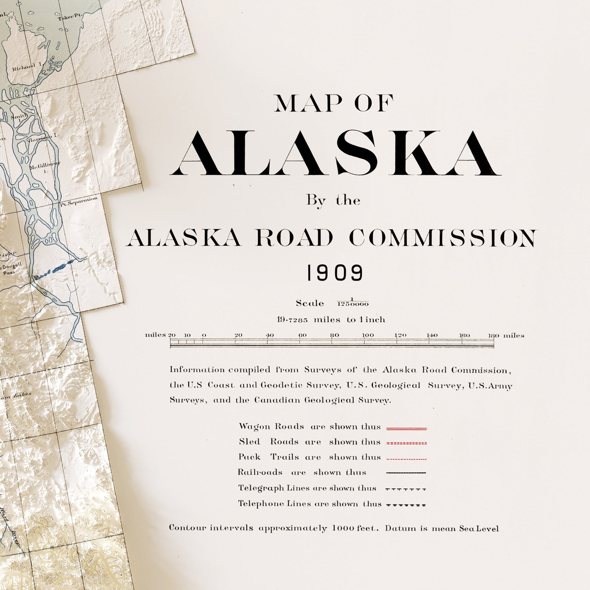 Alaska 1909 Shaded Relief Map - Muir Way - Vintage Relief