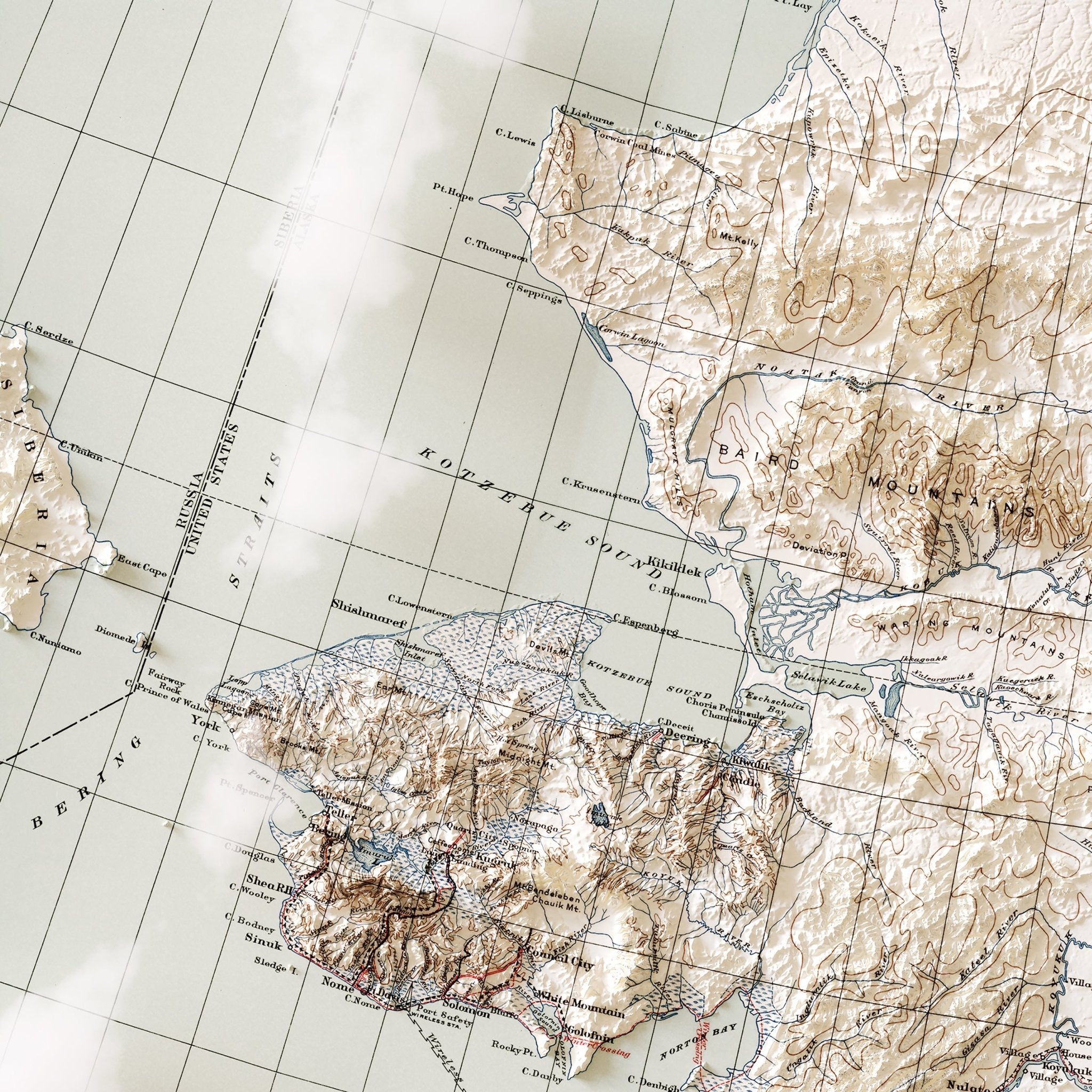 Alaska 1909 Shaded Relief Map - Muir Way - Vintage Relief
