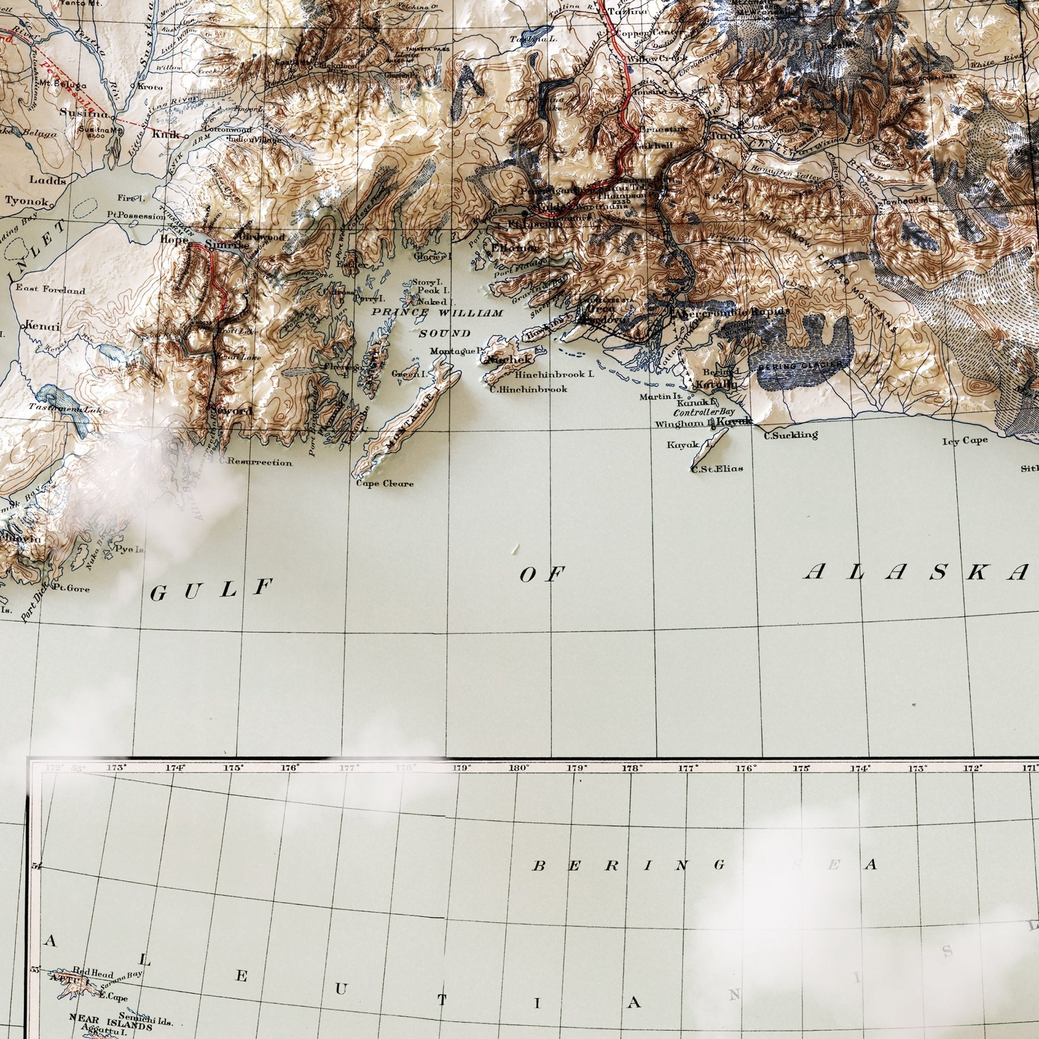 Alaska 1909 Shaded Relief Map - Muir Way - Vintage Relief
