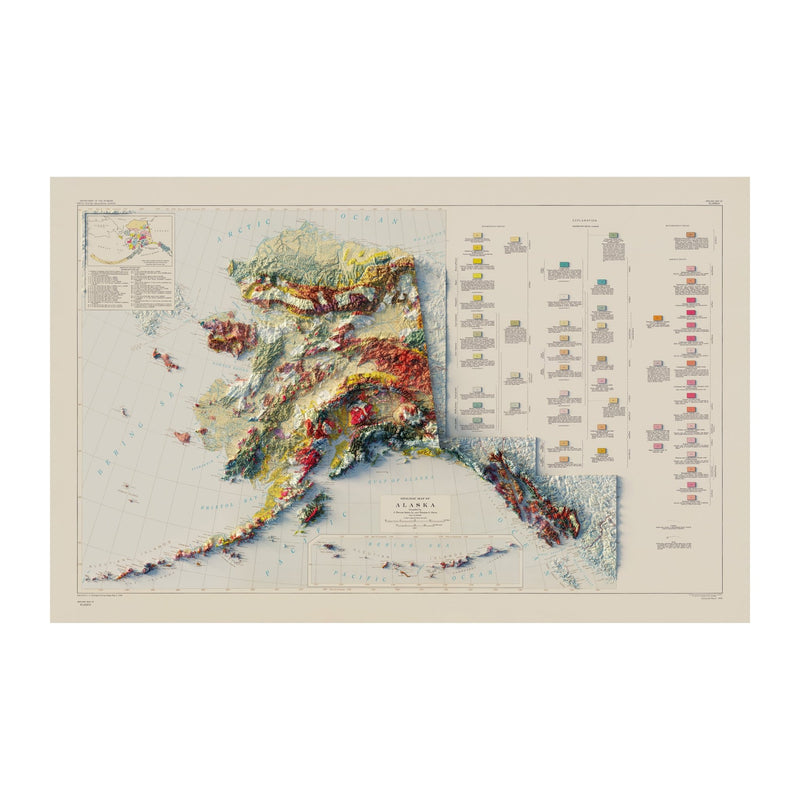 Alaska Geological 1957 Shaded Relief Map - Muir Way - Vintage Relief