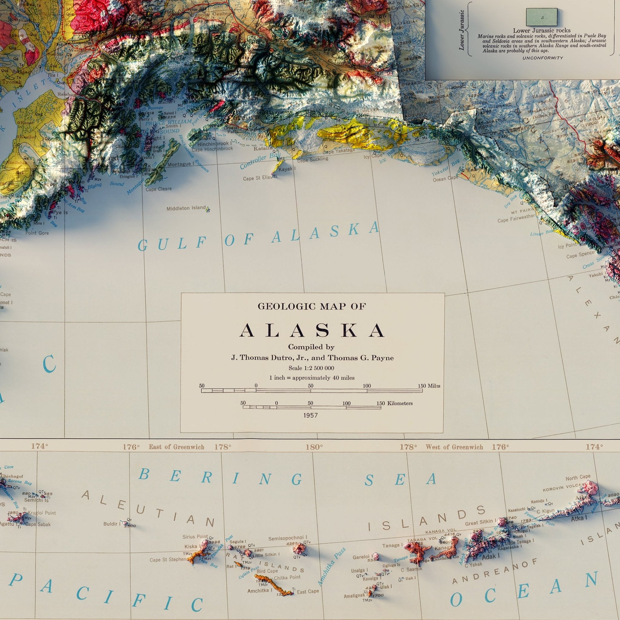Alaska Geological 1957 Shaded Relief Map - Muir Way - Vintage Relief