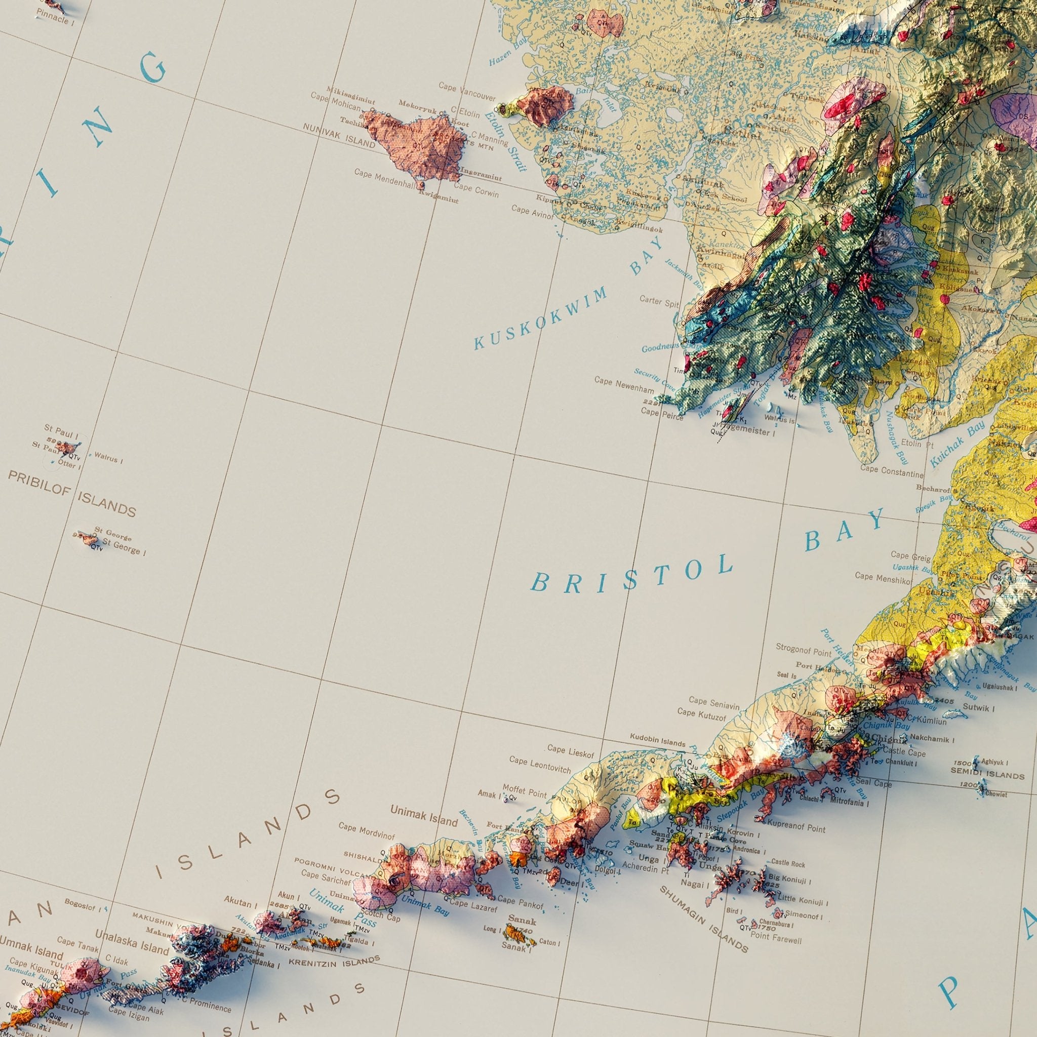 Alaska Geological 1957 Shaded Relief Map - Muir Way - Vintage Relief