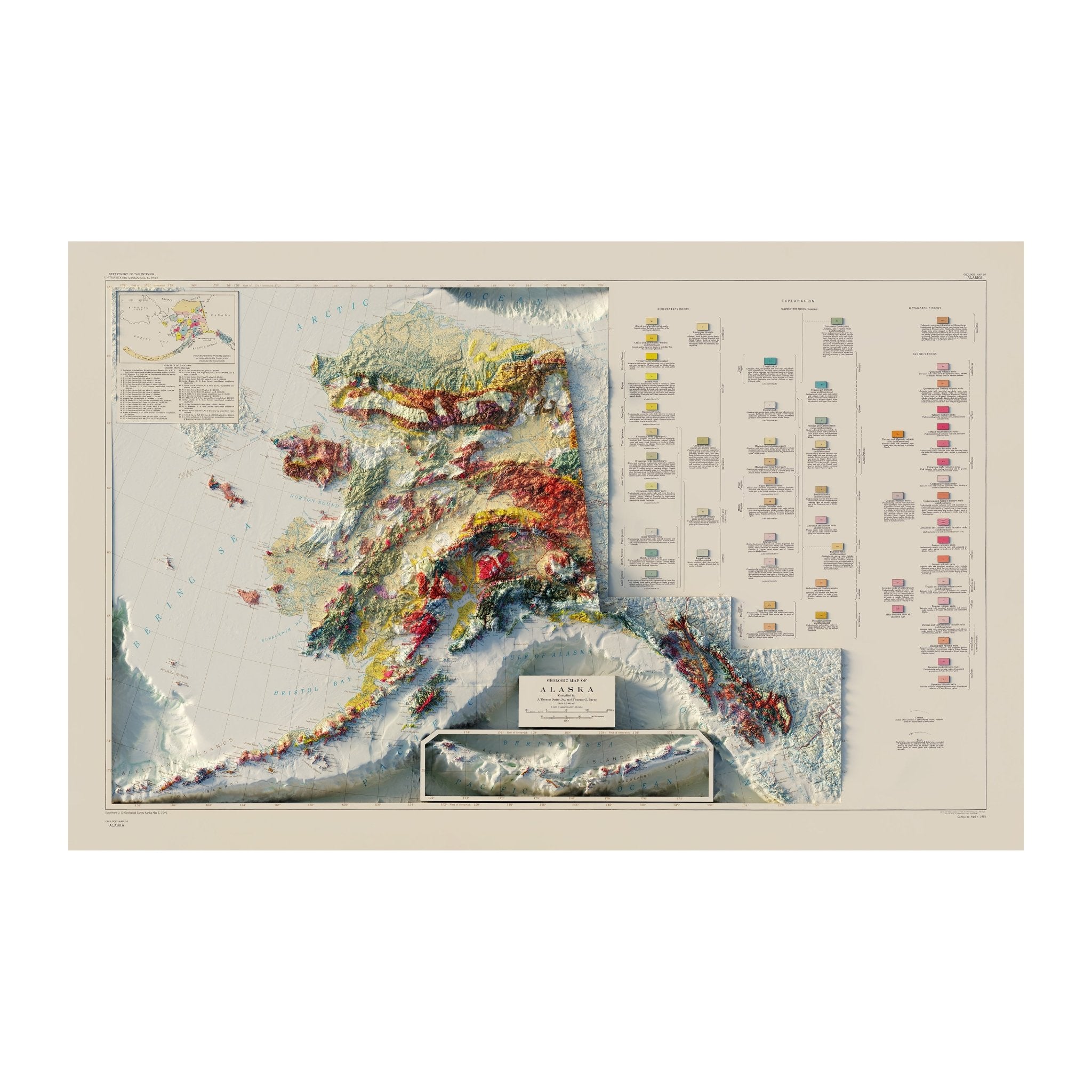 Alaska Geological 1957 Shaded Relief Map - Muir Way - Vintage Relief