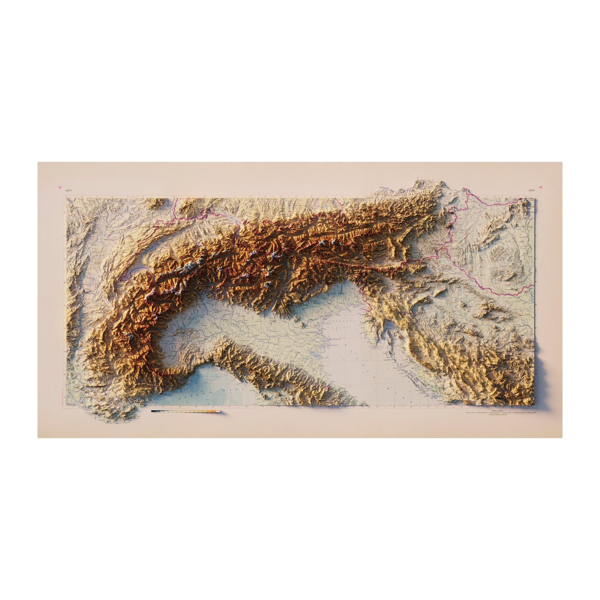 Alps 1965 Shaded Relief Map - Muir Way - Vintage Relief