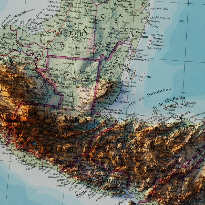 Central America 1952 Shaded Relief Map - Muir Way - Vintage Relief