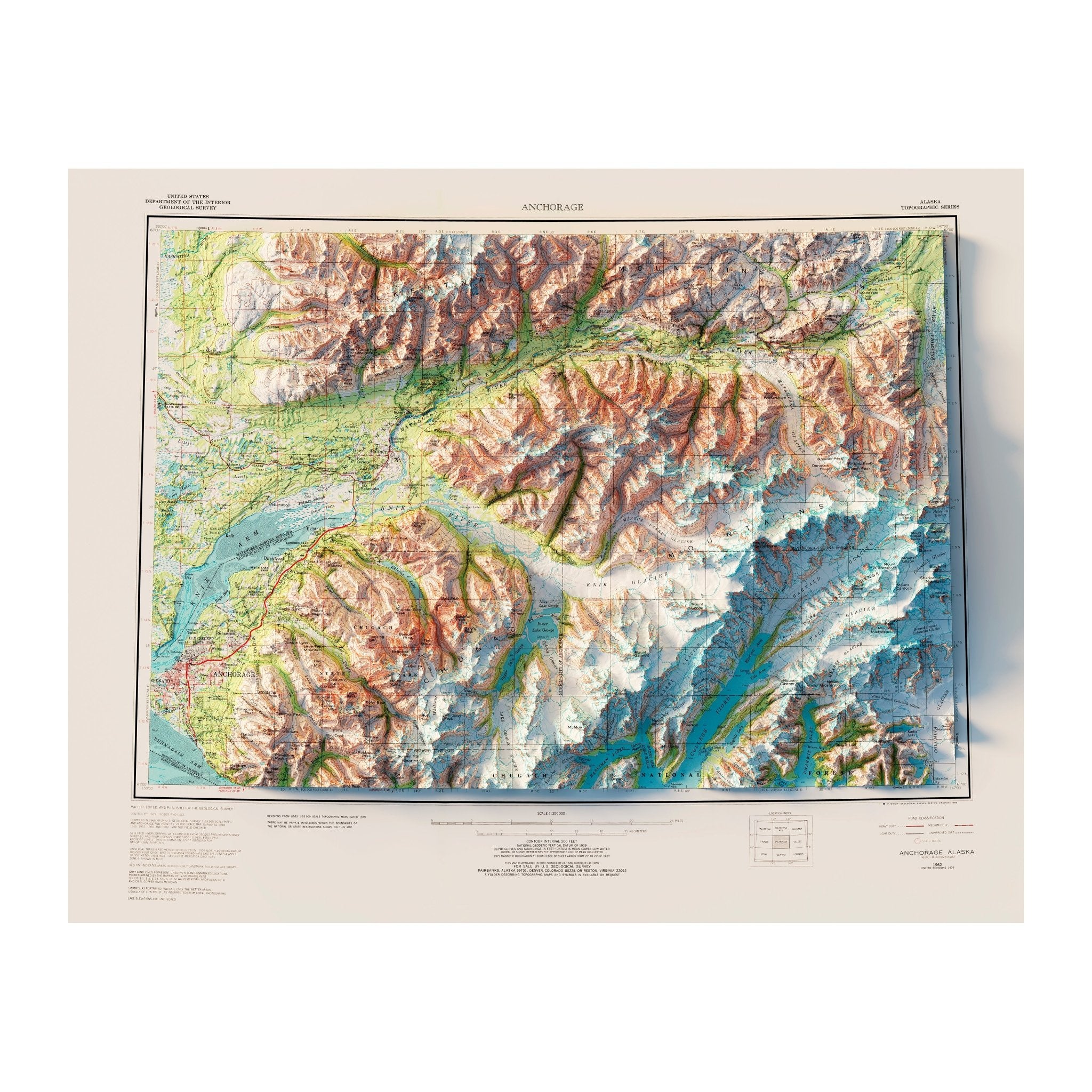 Anchorage, Alaska 1979 Shaded Relief Map - Muir Way - Vintage Relief
