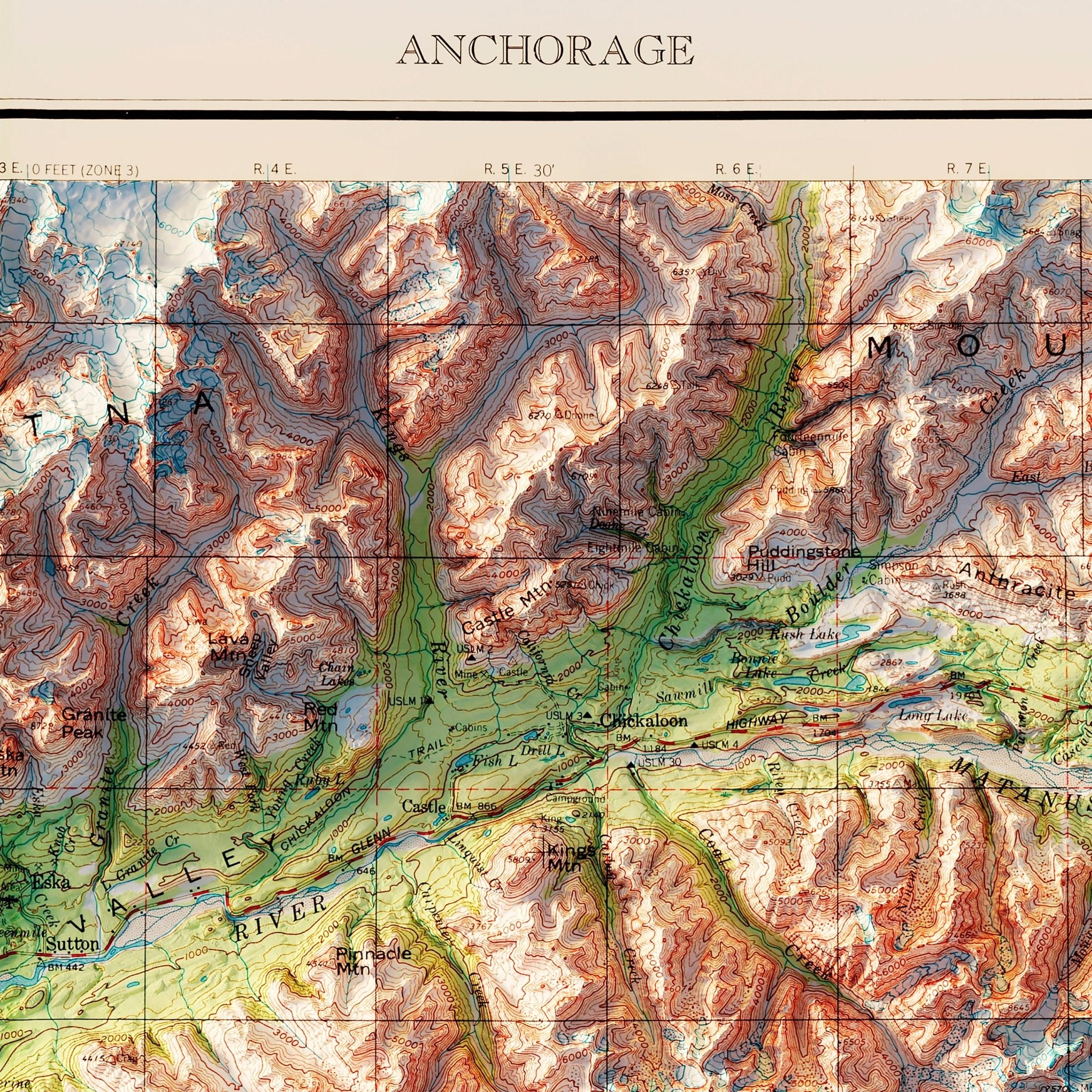 Anchorage, Alaska 1979 Shaded Relief Map - Muir Way - Vintage Relief