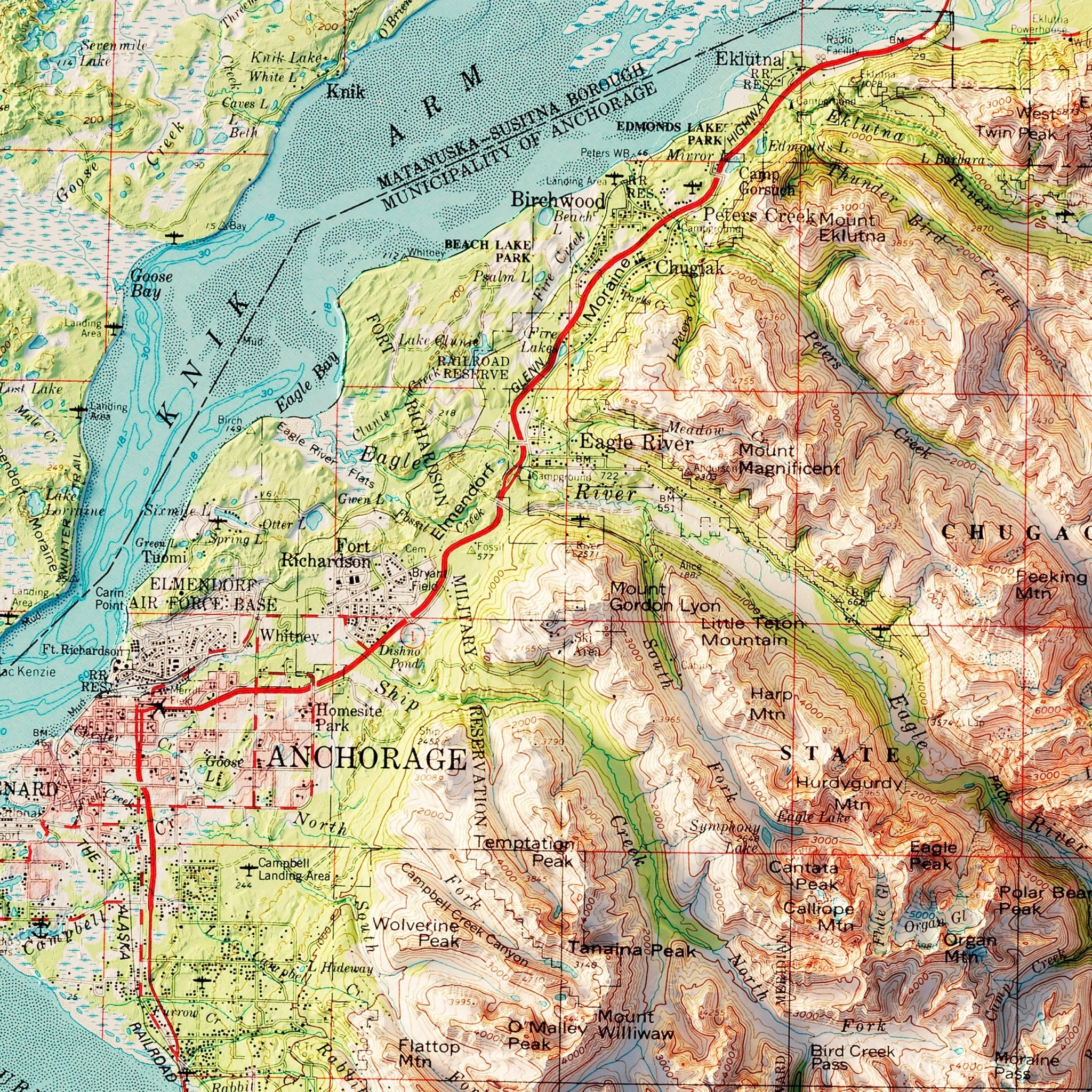 Anchorage, Alaska 1979 Shaded Relief Map - Muir Way - Vintage Relief