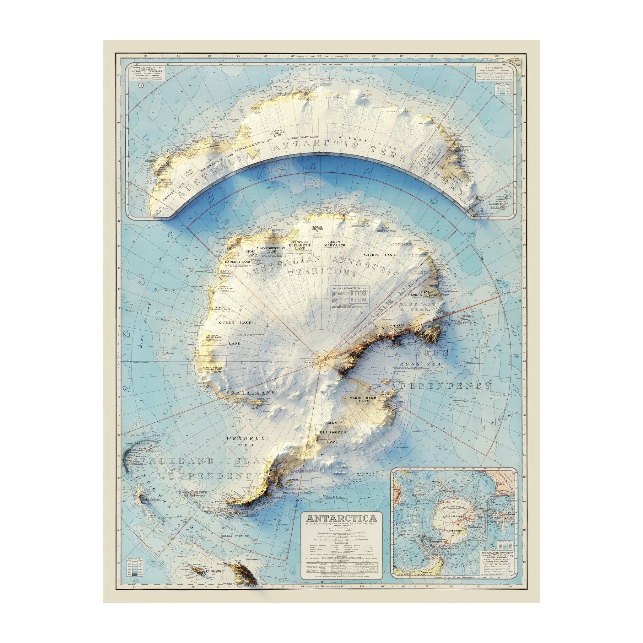 Antarctica 1939 Shaded Relief Map - Muir Way - Vintage Relief