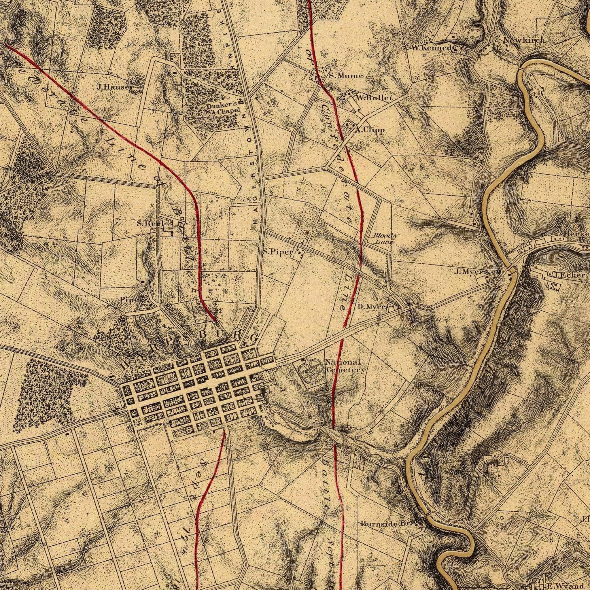 Antietam - Muir Way - Vintage Map