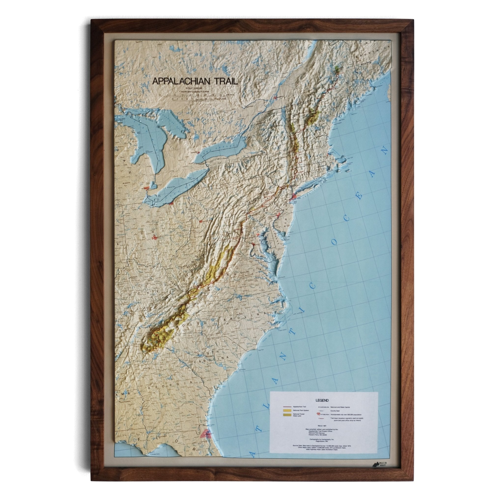 Appalachian Trail 1981 3D Raised Relief Map - Muir Way - 3D