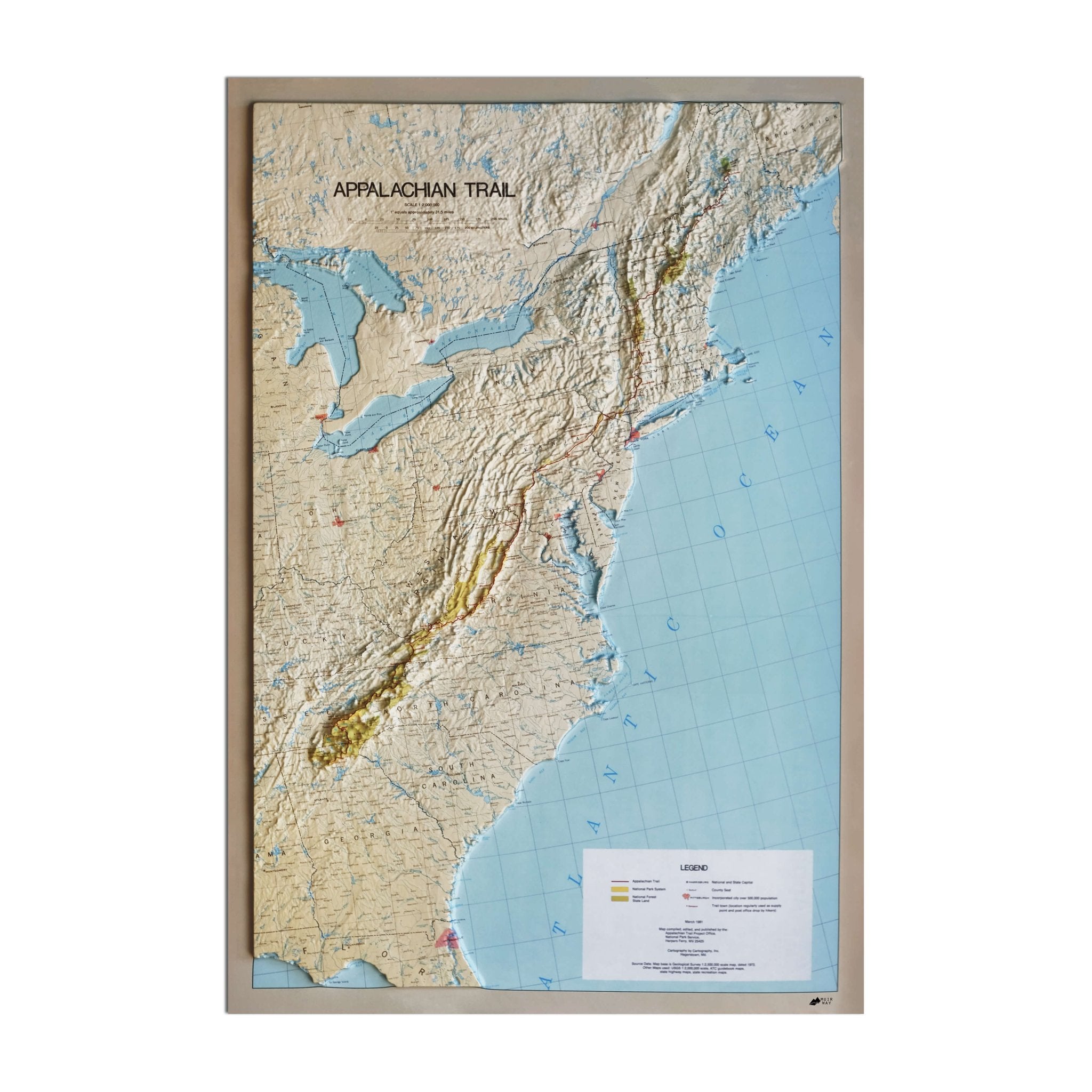 Appalachian Trail 1981 3D Raised Relief Map - Muir Way - 3D