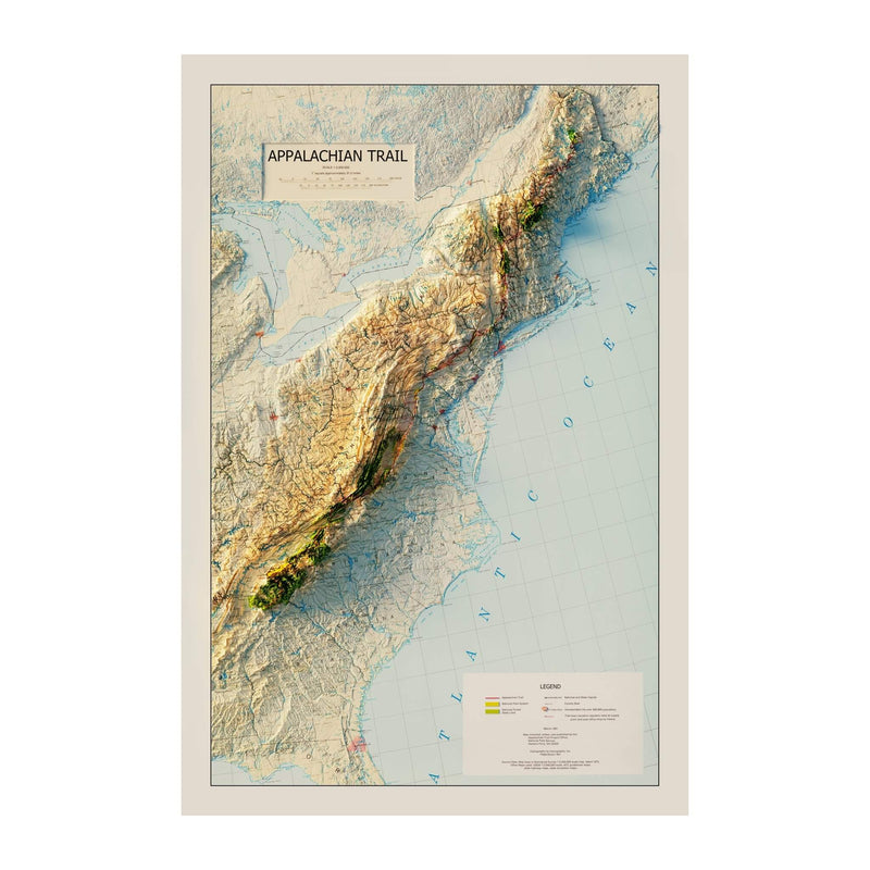 Appalachian Trail 1981 Shaded Relief Map - Muir Way - Vintage Relief