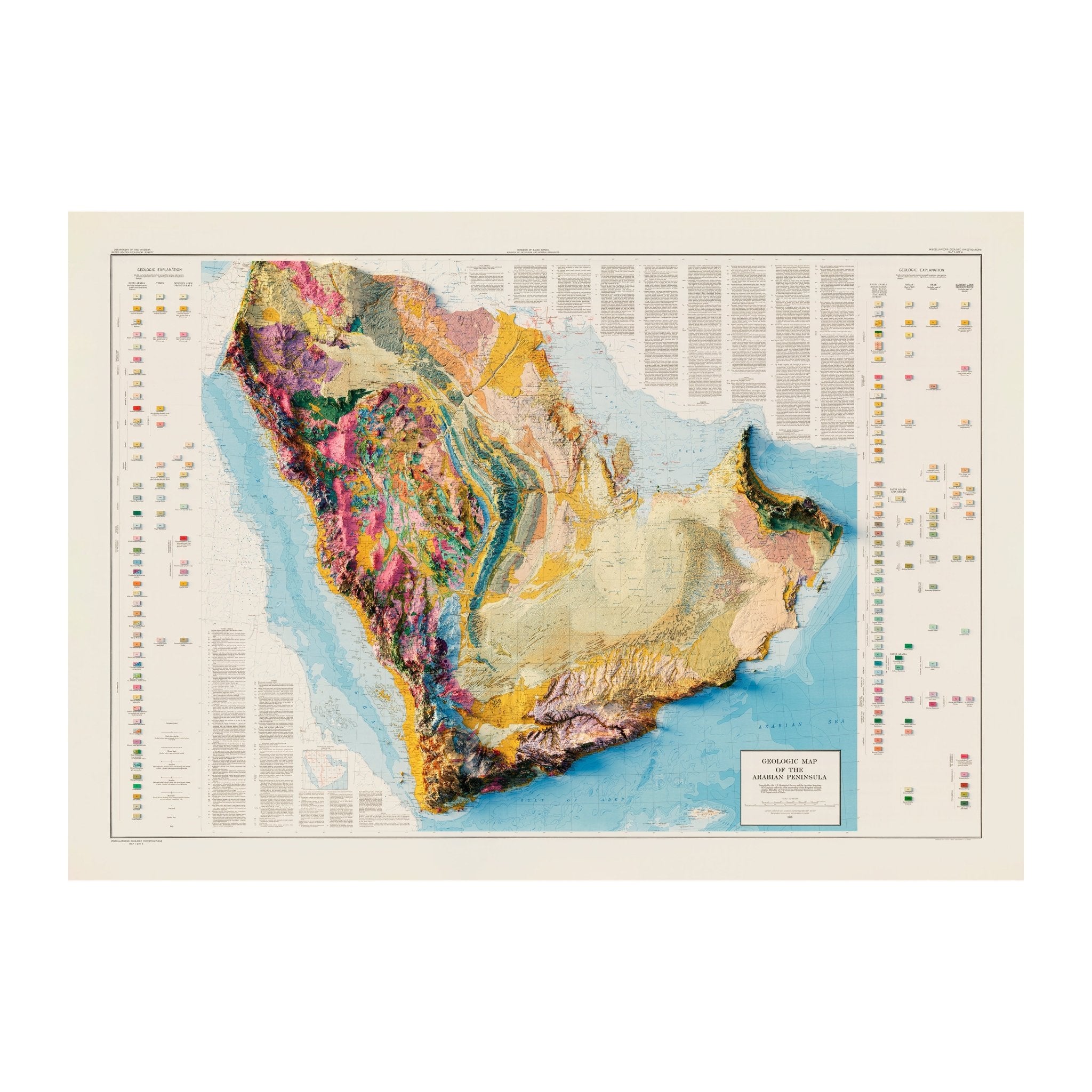 Arabian Peninsula 1963 Shaded Relief Map - Muir Way - Vintage Relief