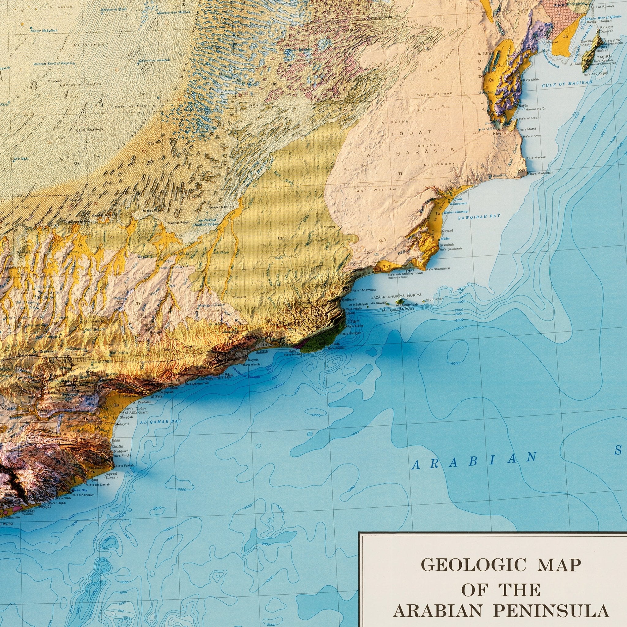 Arabian Peninsula 1963 Shaded Relief Map - Muir Way - Vintage Relief
