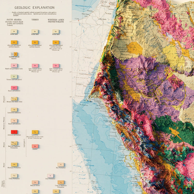 Arabian Peninsula 1963 Shaded Relief Map - Muir Way - Vintage Relief