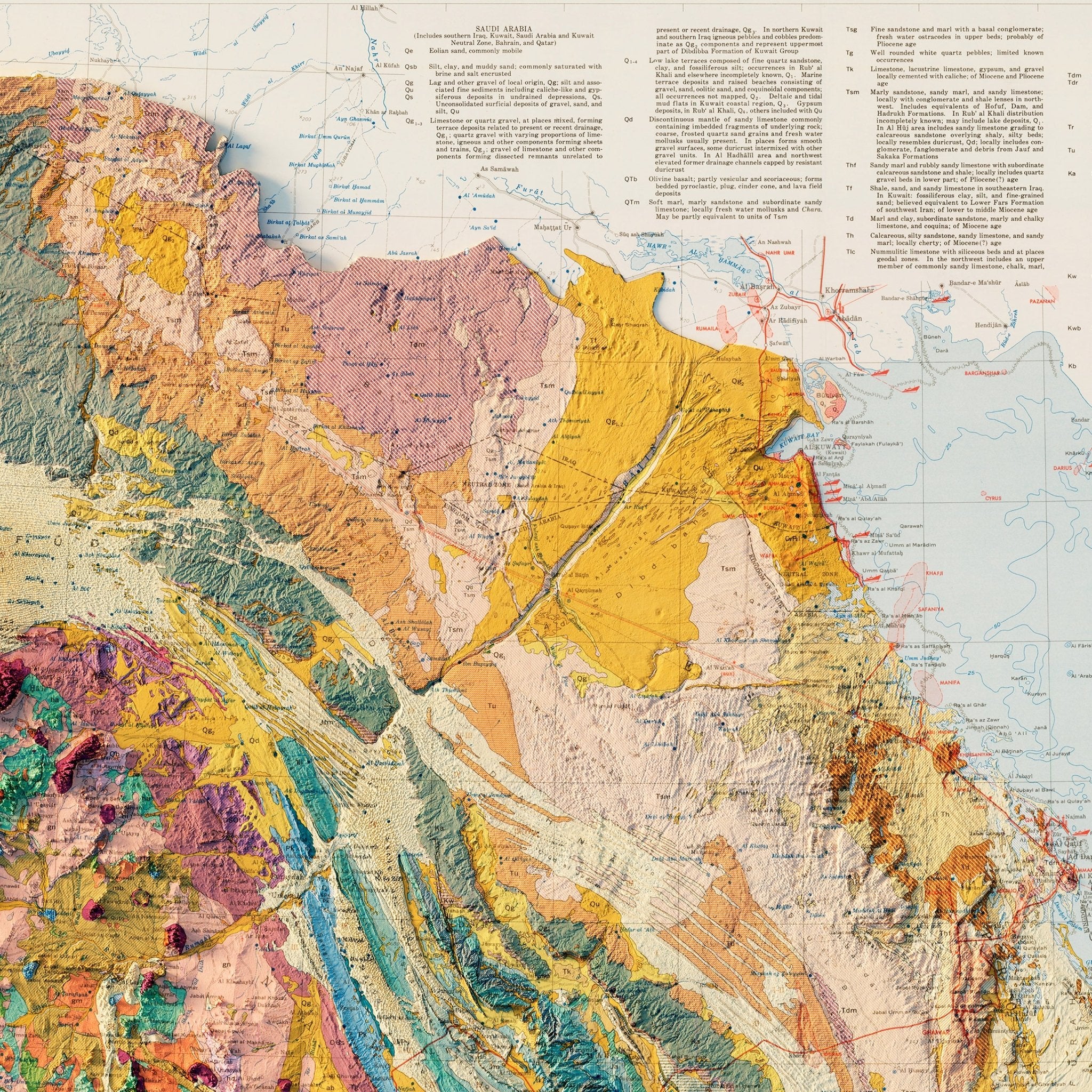 Arabian Peninsula 1963 Shaded Relief Map - Muir Way - Vintage Relief