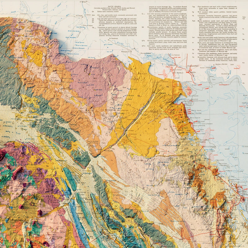 Arabian Peninsula 1963 Shaded Relief Map - Muir Way - Vintage Relief
