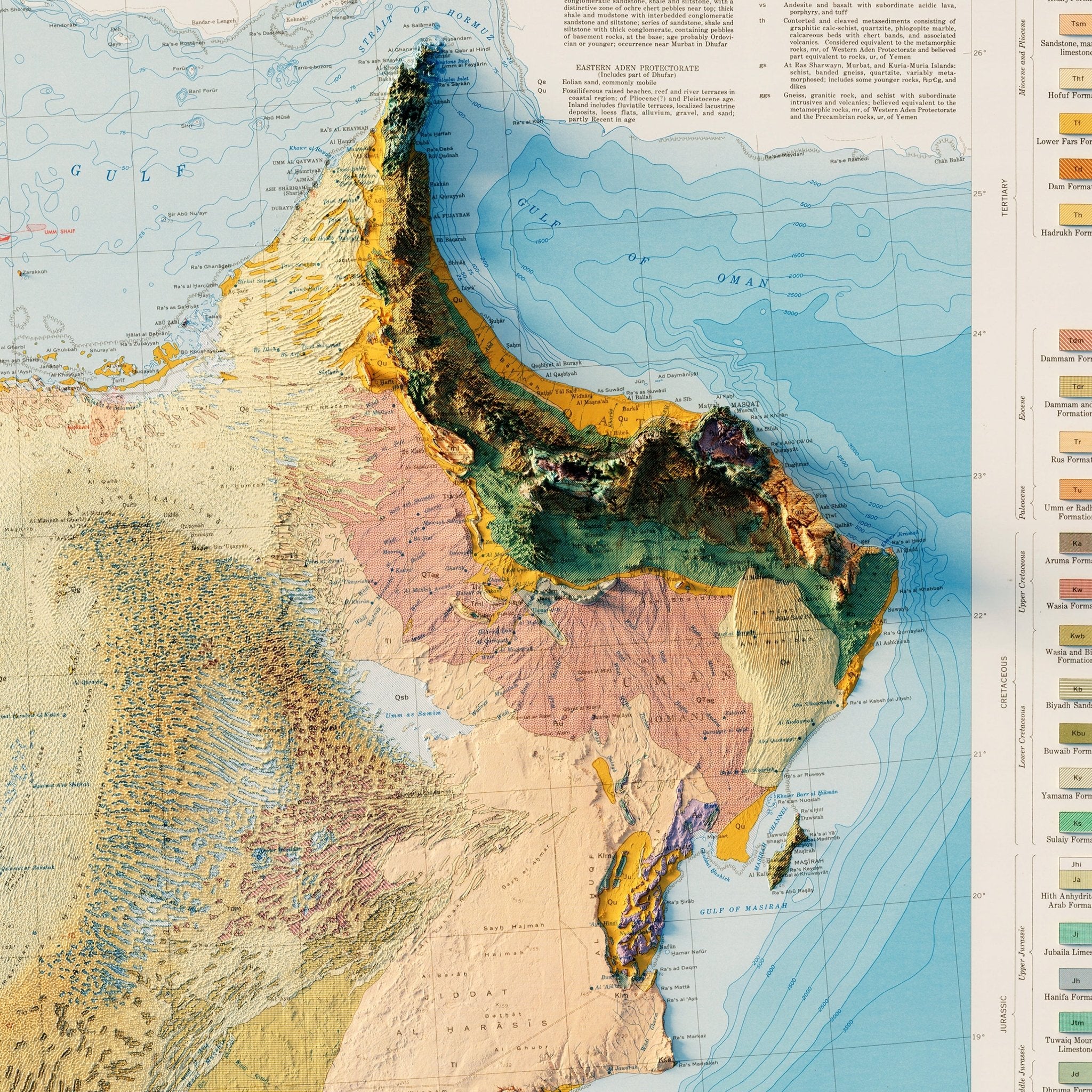 Arabian Peninsula 1963 Shaded Relief Map - Muir Way - Vintage Relief