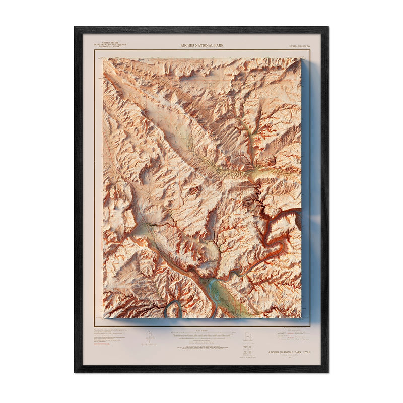 Arches National Park 1974 Shaded Relief Map - Muir Way - Vintage Relief