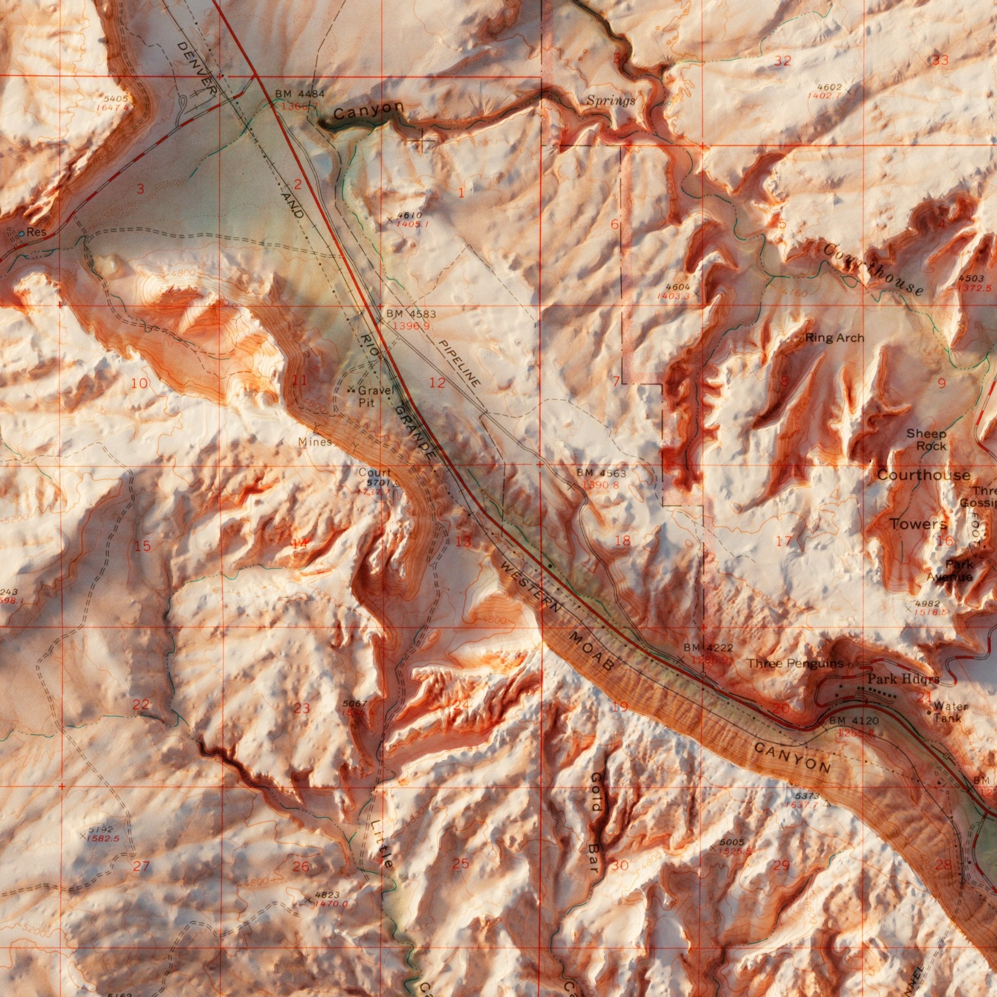 Arches National Park 1974 Shaded Relief Map - Muir Way - Vintage Relief