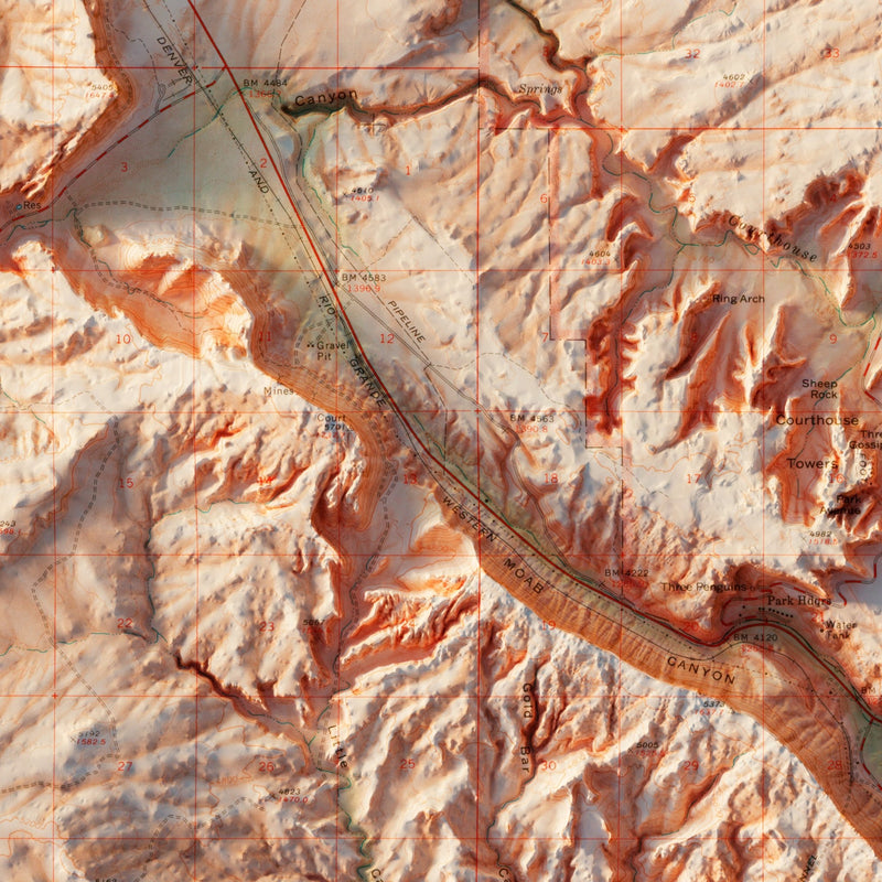 Arches National Park 1974 Shaded Relief Map - Muir Way - Vintage Relief