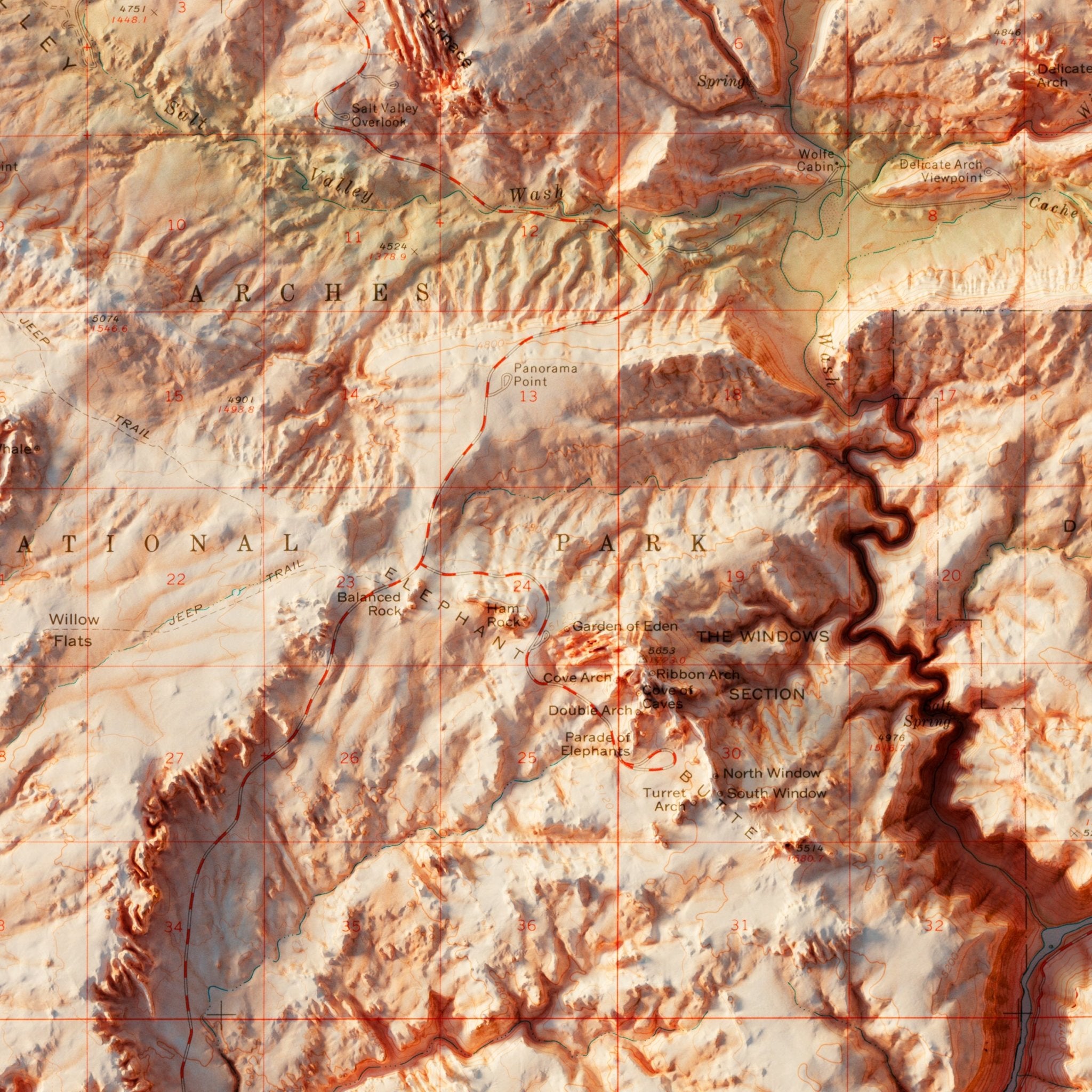 Arches National Park 1974 Shaded Relief Map - Muir Way - Vintage Relief