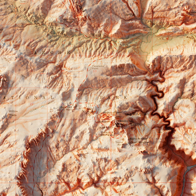 Arches National Park 1974 Shaded Relief Map - Muir Way - Vintage Relief