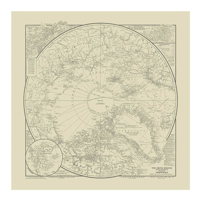 Arctic Regions Showing Explorations Towards the North Pole 1907 - Muir Way - Vintage Map