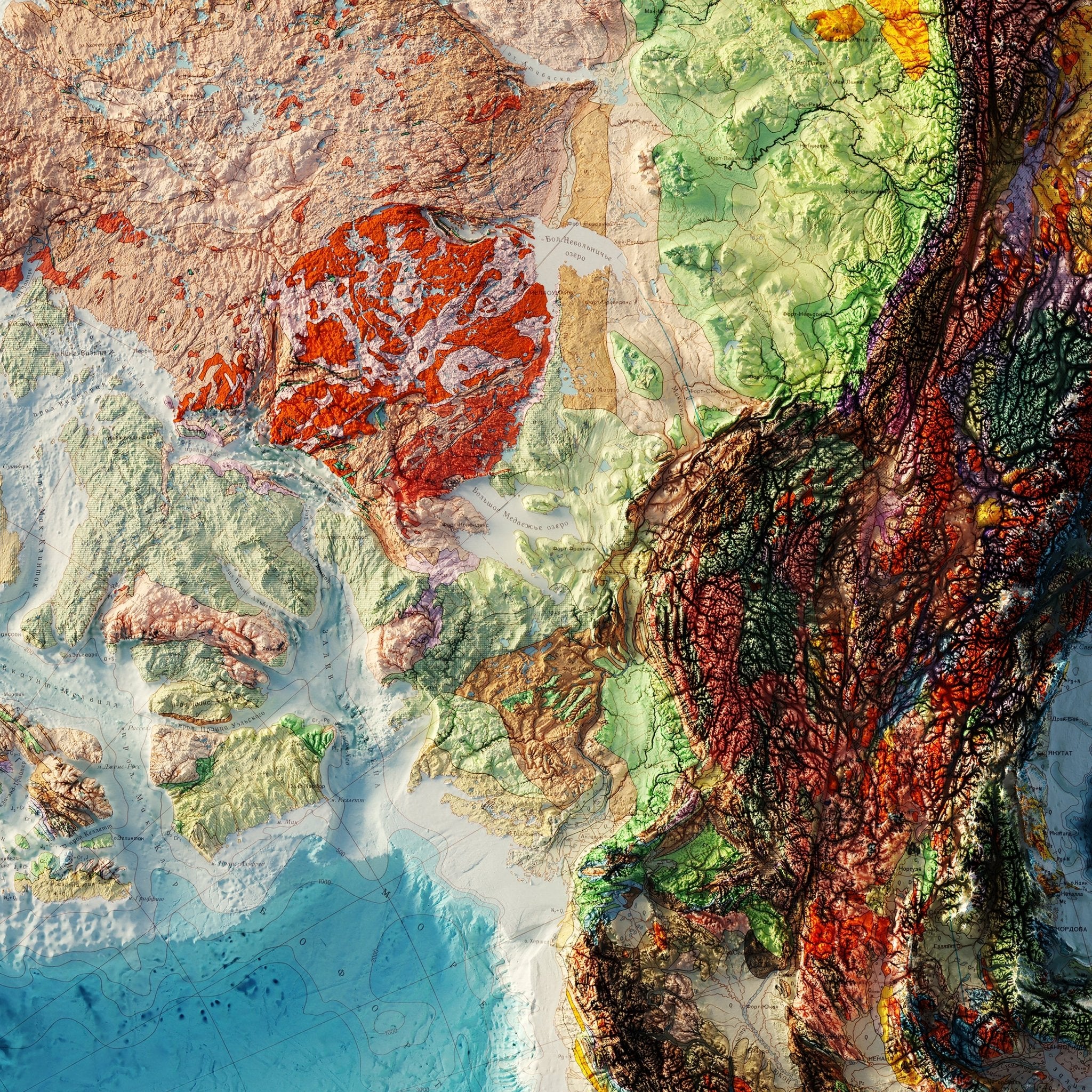 Arctic and Subarctic Geological 1966 Shaded Relief Map - Muir Way - Vintage Relief