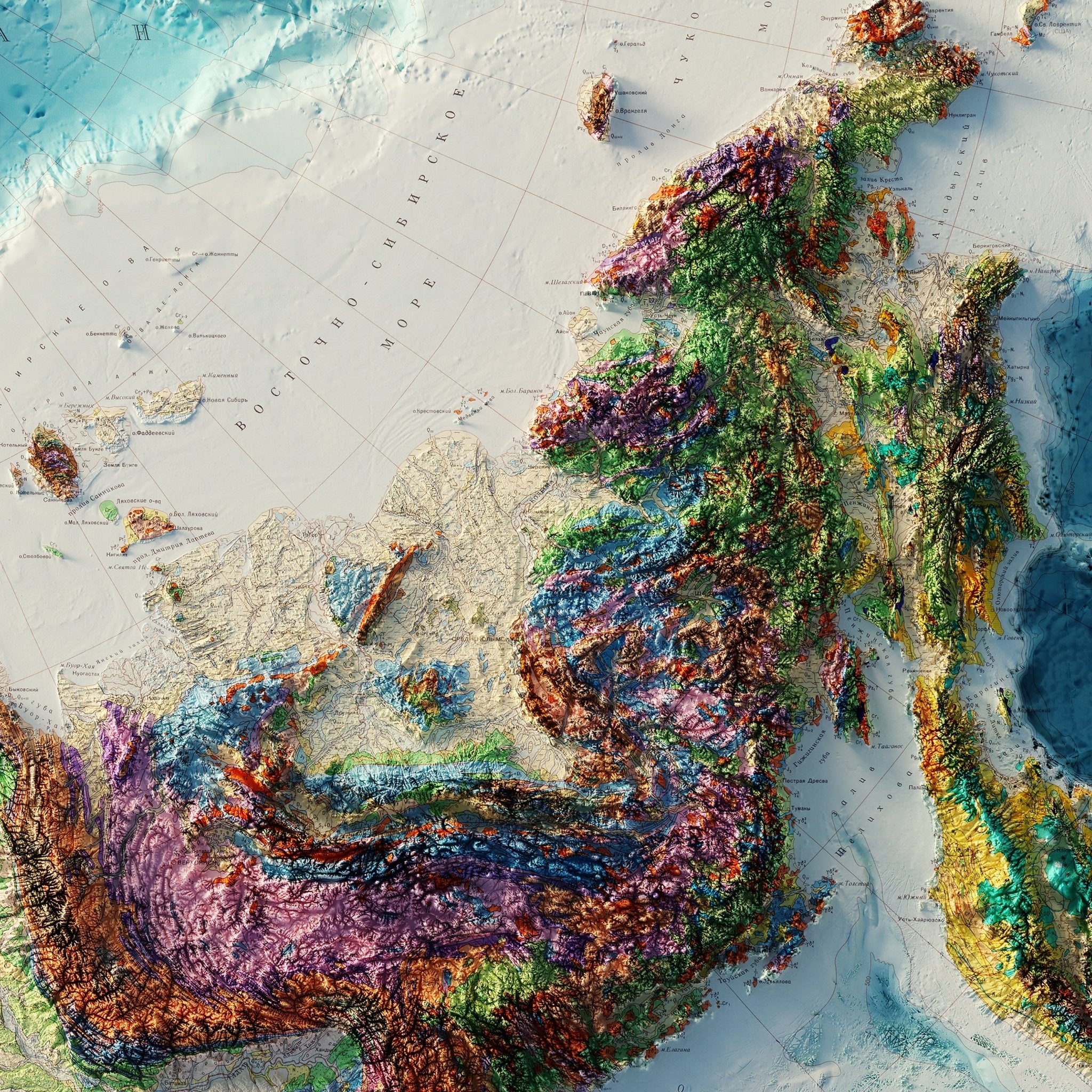 Arctic and Subarctic Geological 1966 Shaded Relief Map - Muir Way - Vintage Relief