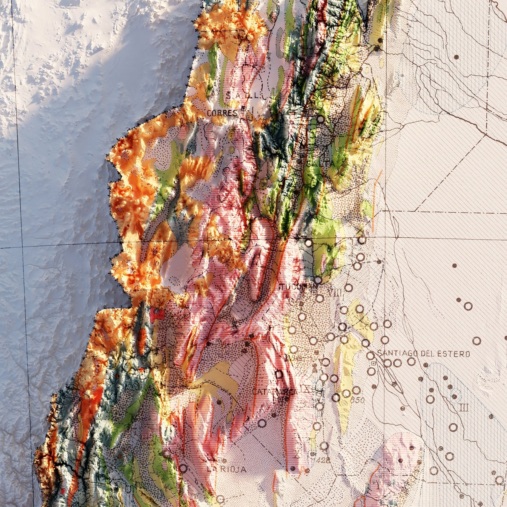 Argentina 1941 Shaded Relief Map - Muir Way - Vintage Relief