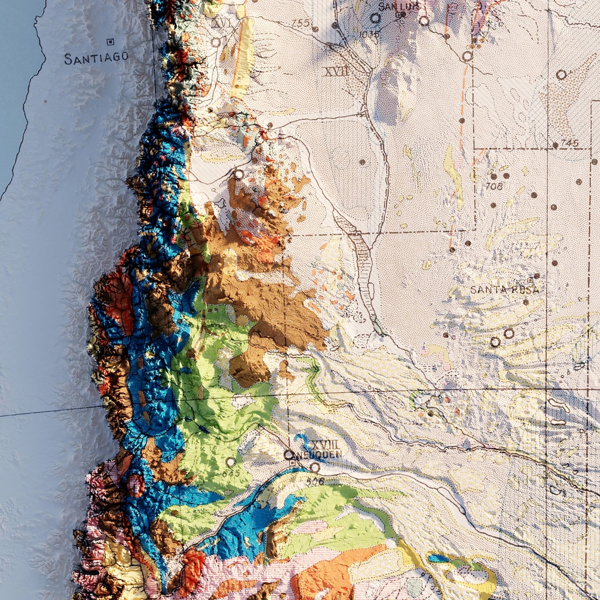 Argentina 1941 Shaded Relief Map - Muir Way - Vintage Relief