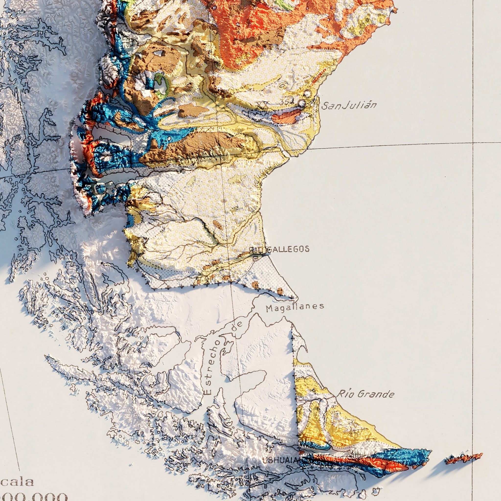 Argentina 1941 Shaded Relief Map - Muir Way - Vintage Relief