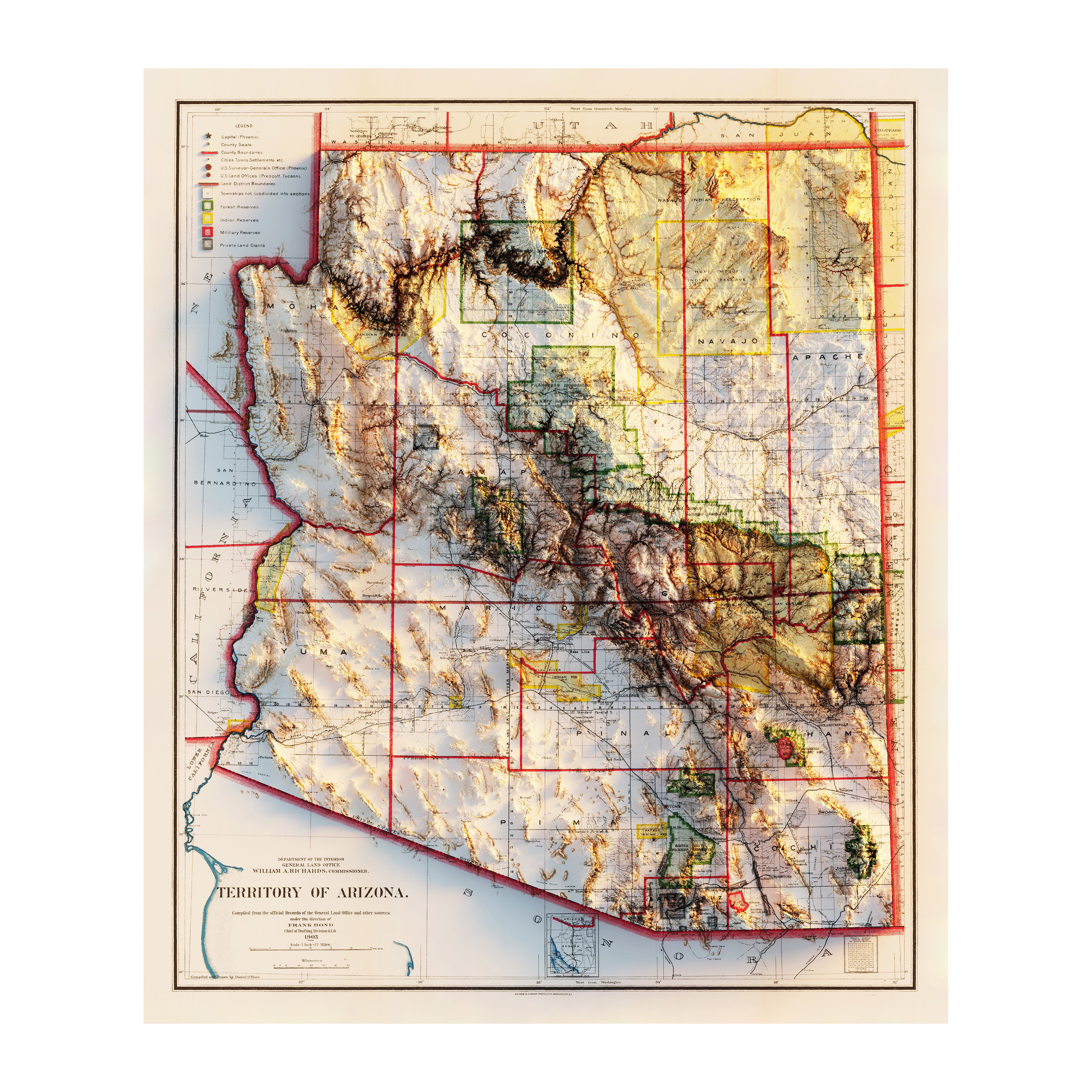 Vintage Arizona Relief Map - 1903