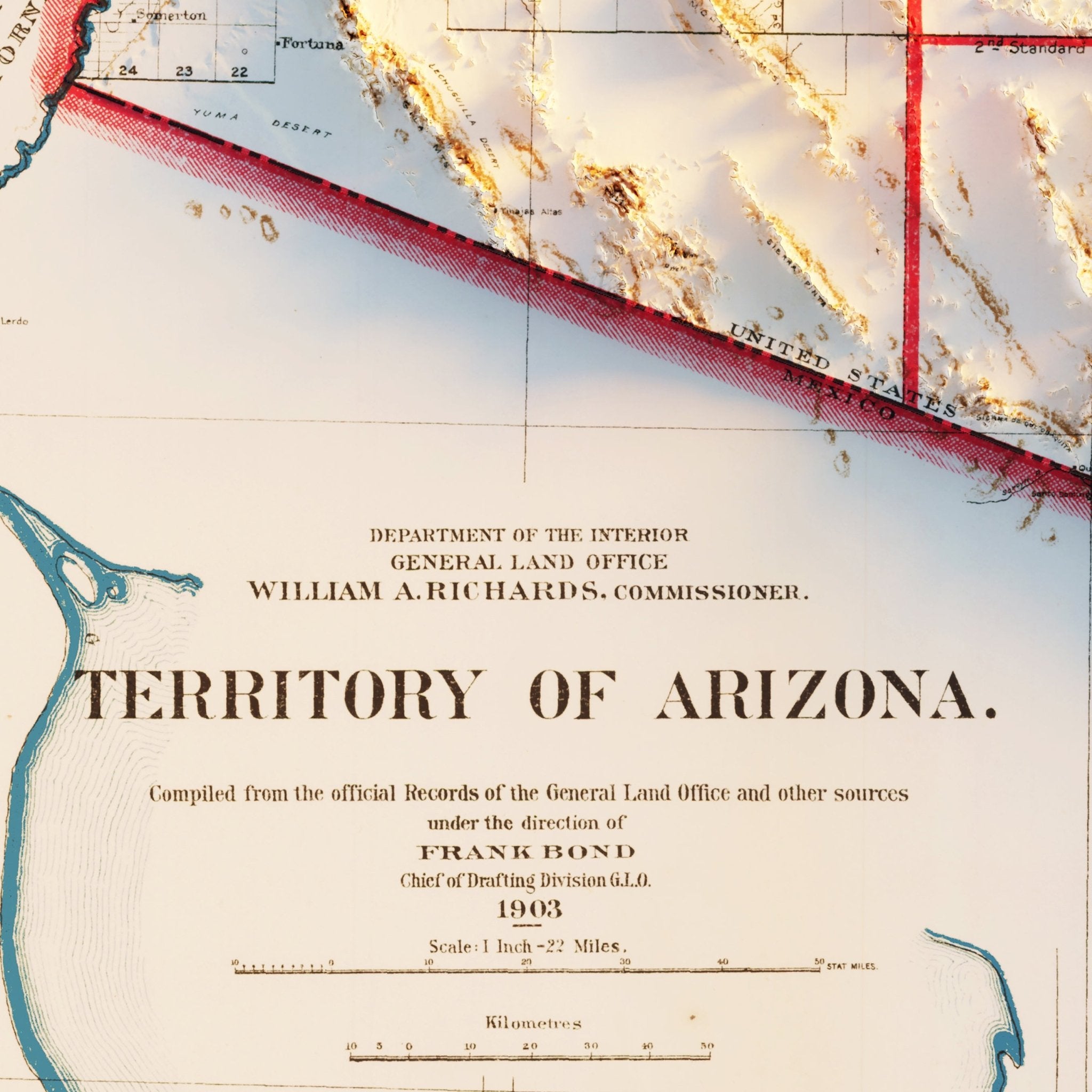 Arizona 1903 Shaded Relief Map - Muir Way - Vintage Relief