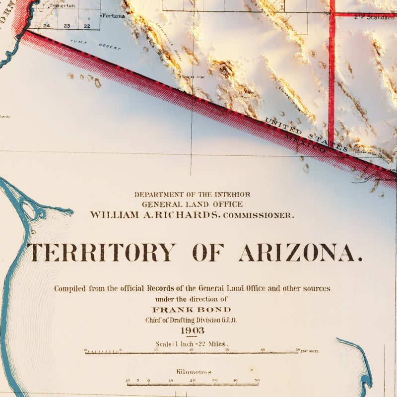 Arizona 1903 Shaded Relief Map - Muir Way - Vintage Relief