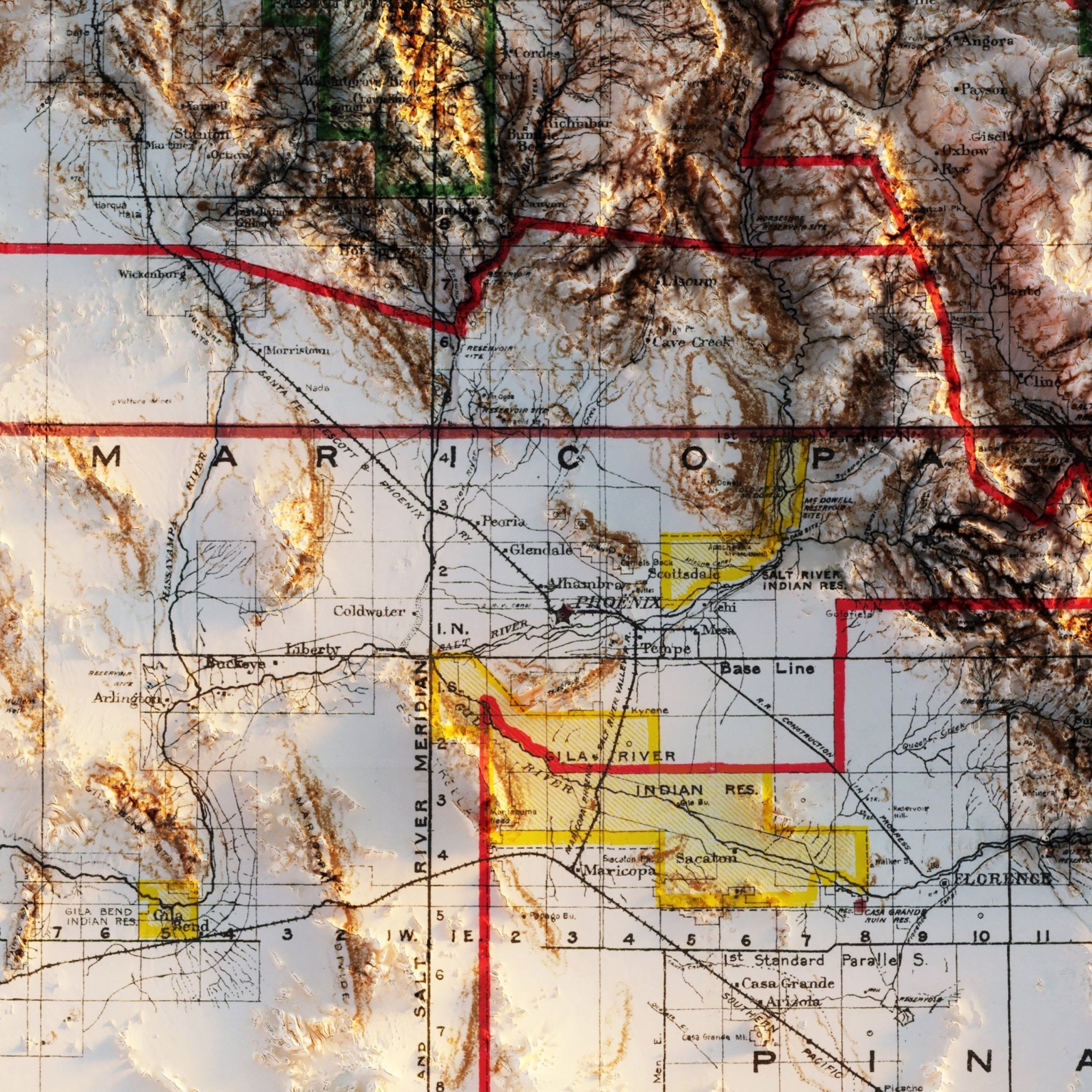 Arizona 1903 Shaded Relief Map - Muir Way - Vintage Relief