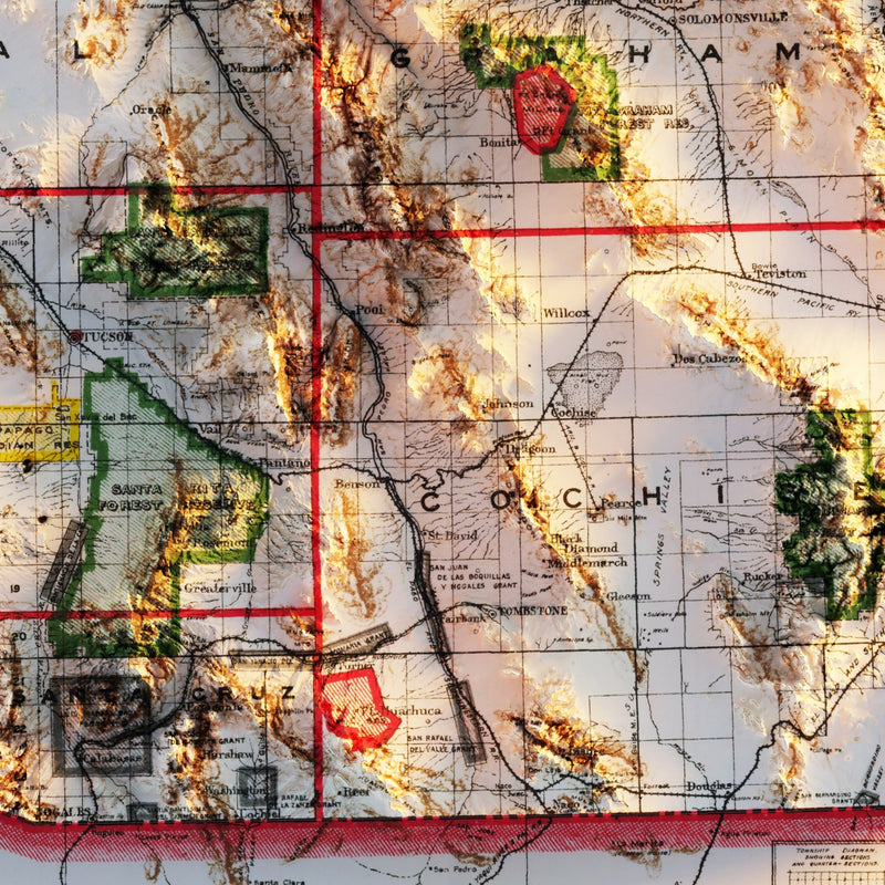 Arizona 1903 Shaded Relief Map - Muir Way - Vintage Relief