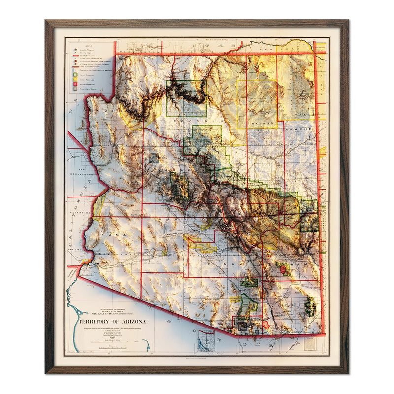 Arizona 1903 Shaded Relief Map - Muir Way - Vintage Relief