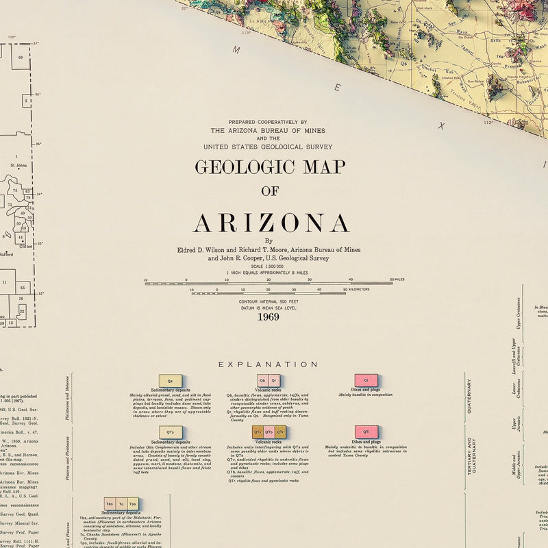 Arizona 1969 Shaded Relief Map - Muir Way - Vintage Relief