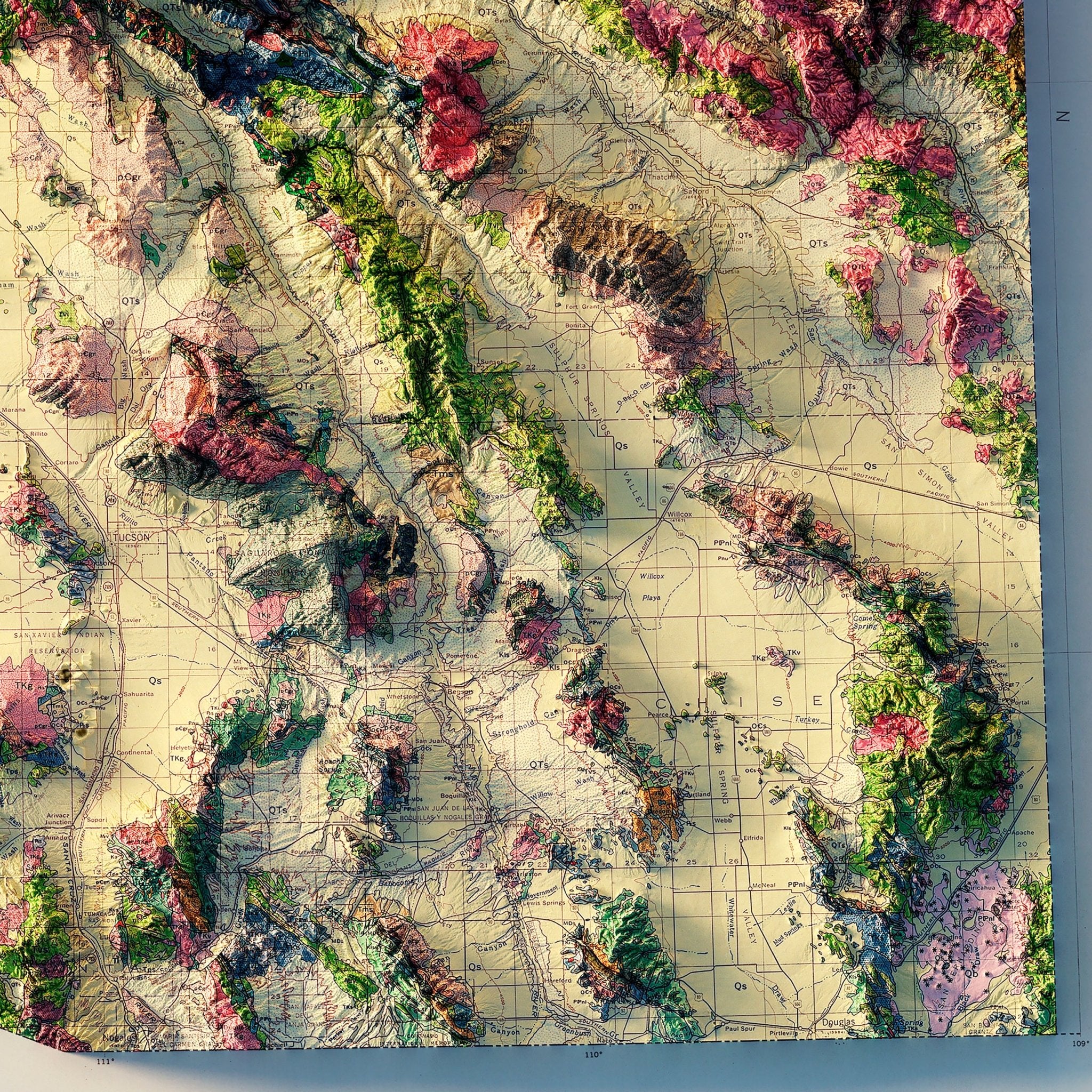Arizona 1969 Shaded Relief Map | Vintage Geological map – Muir Way