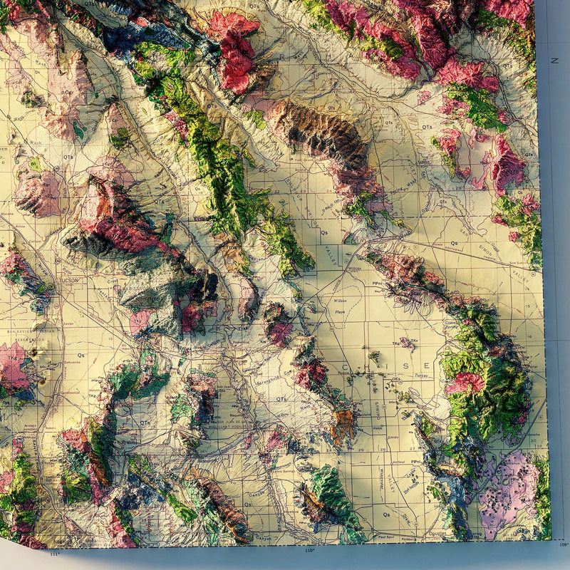 Arizona 1969 Shaded Relief Map - Muir Way - Vintage Relief