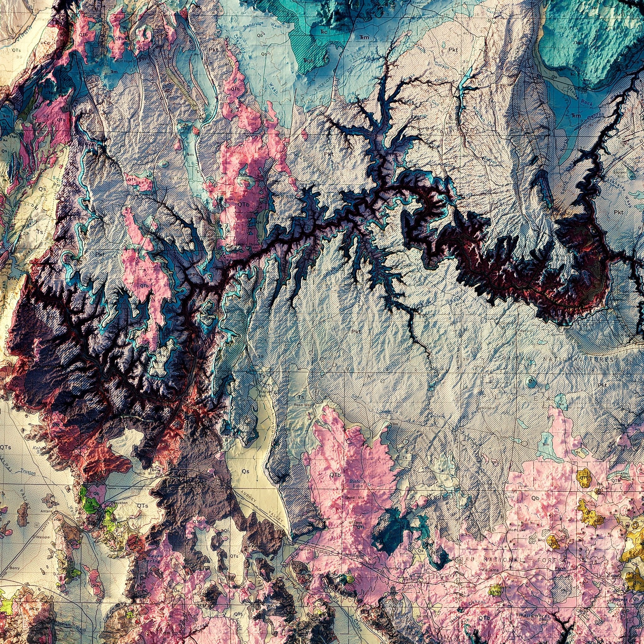 Arizona 1969 Shaded Relief Map | Vintage Geological map – Muir Way