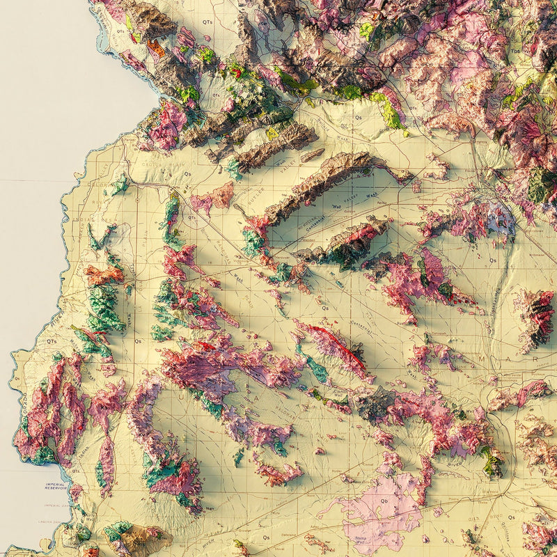 Arizona 1969 Shaded Relief Map - Muir Way - Vintage Relief