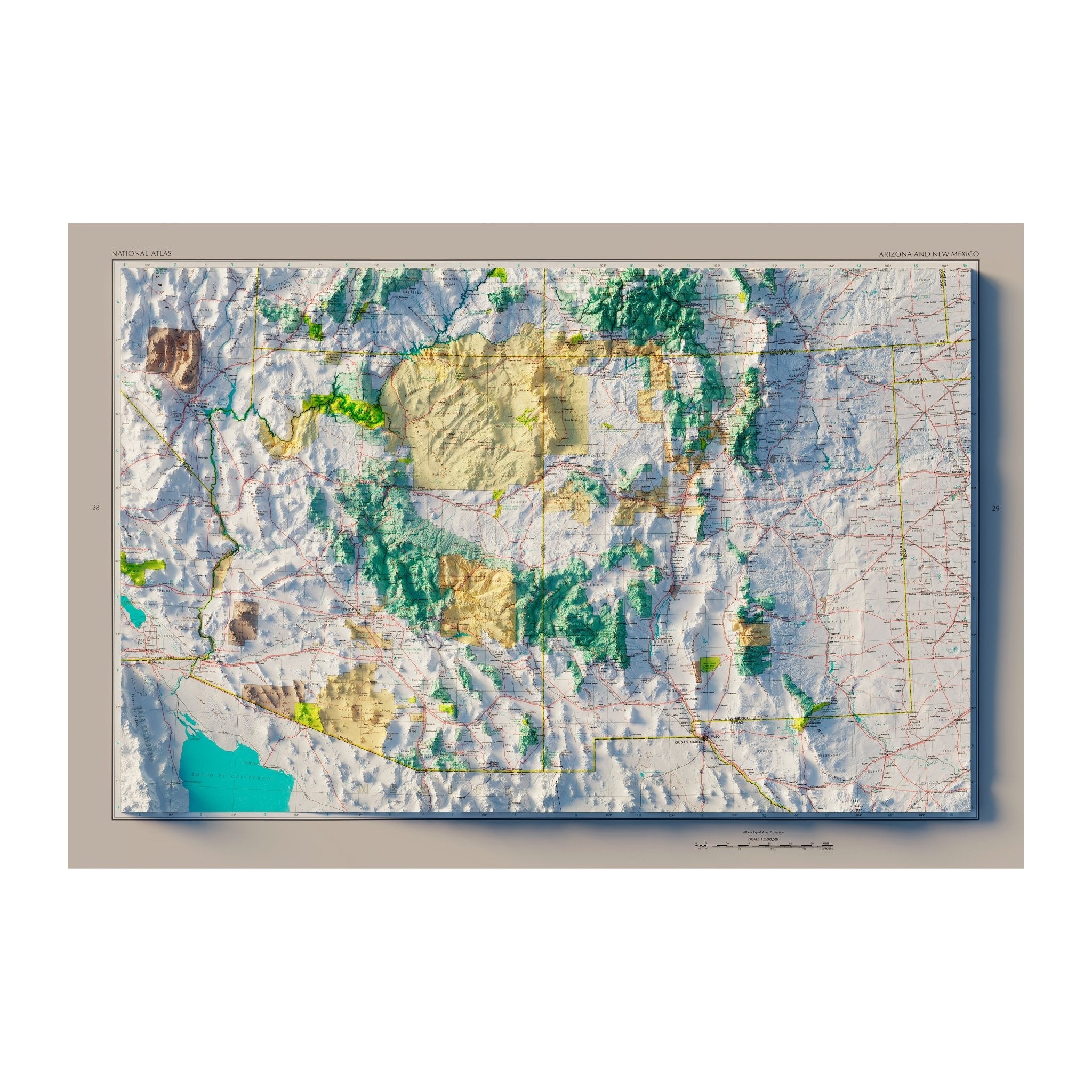 Arizona and New Mexico 1970 Shaded Relief Map - Muir Way - Vintage Relief